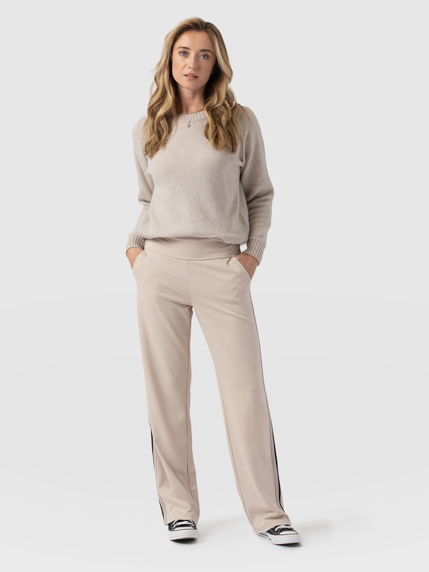 Runway Pant Light Beige with Gold Lurex Tape - Women's Trousers | Saint + Sofia® USA