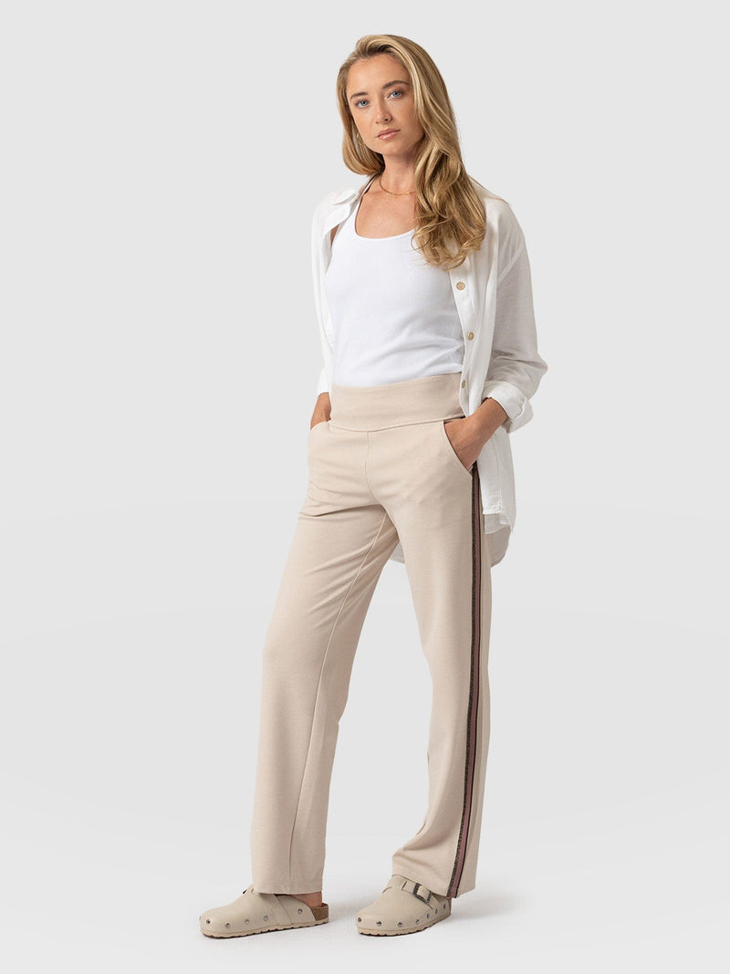 Runway Pant Light Beige with Gold Lurex Tape - Women's Trousers | Saint + Sofia® USA