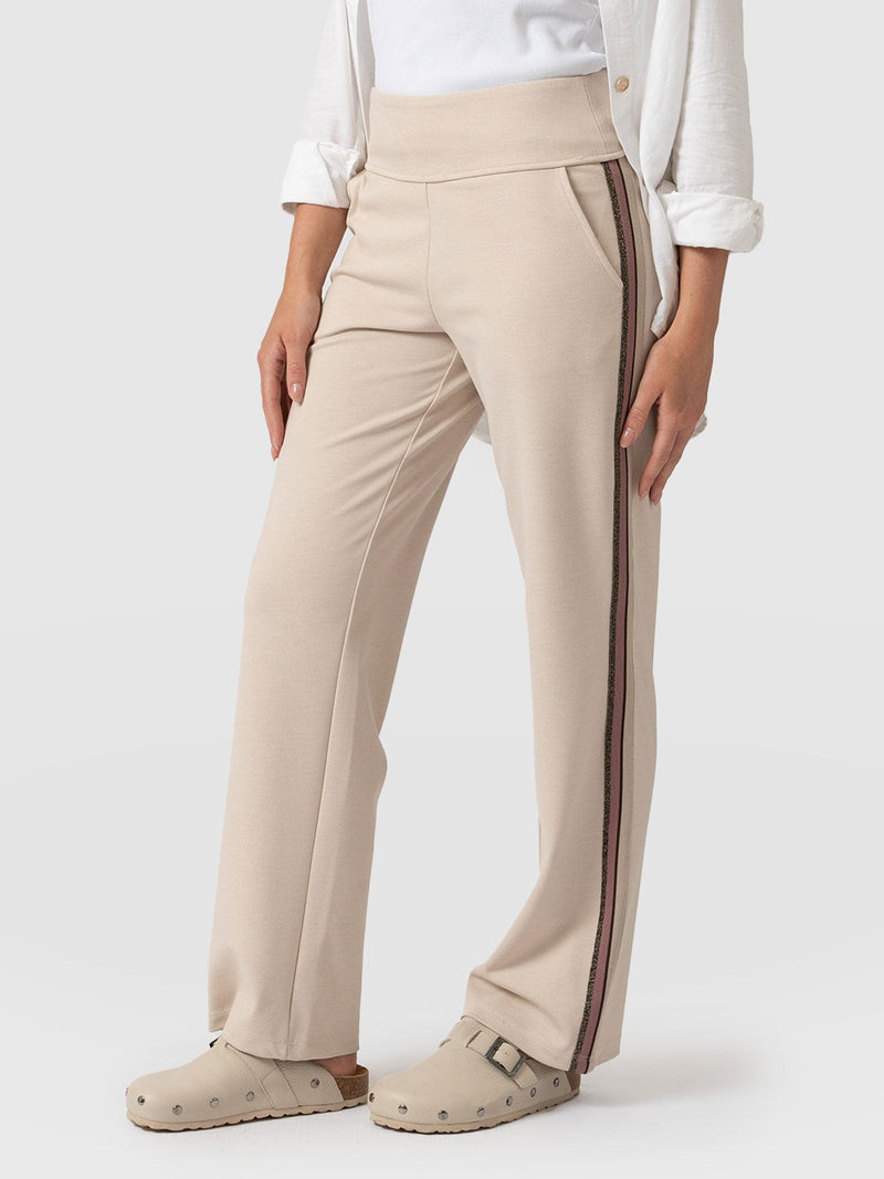 Runway Pant Light Beige with Gold Lurex Tape - Women's Trousers | Saint + Sofia® USA