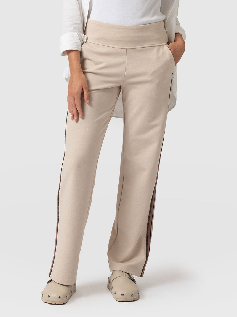 Runway Pant Light Beige with Gold Lurex Tape - Women's Trousers | Saint + Sofia® USA