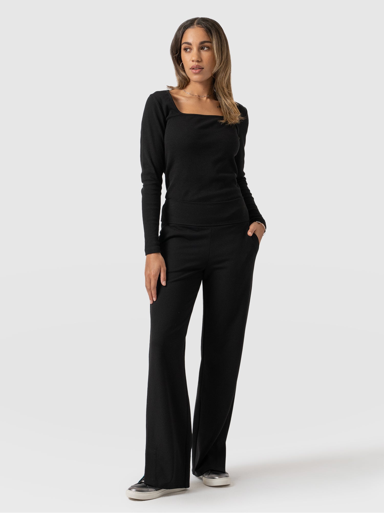 Runway Split Pant Black-Green - Women's Pants | Saint + Sofia® USA