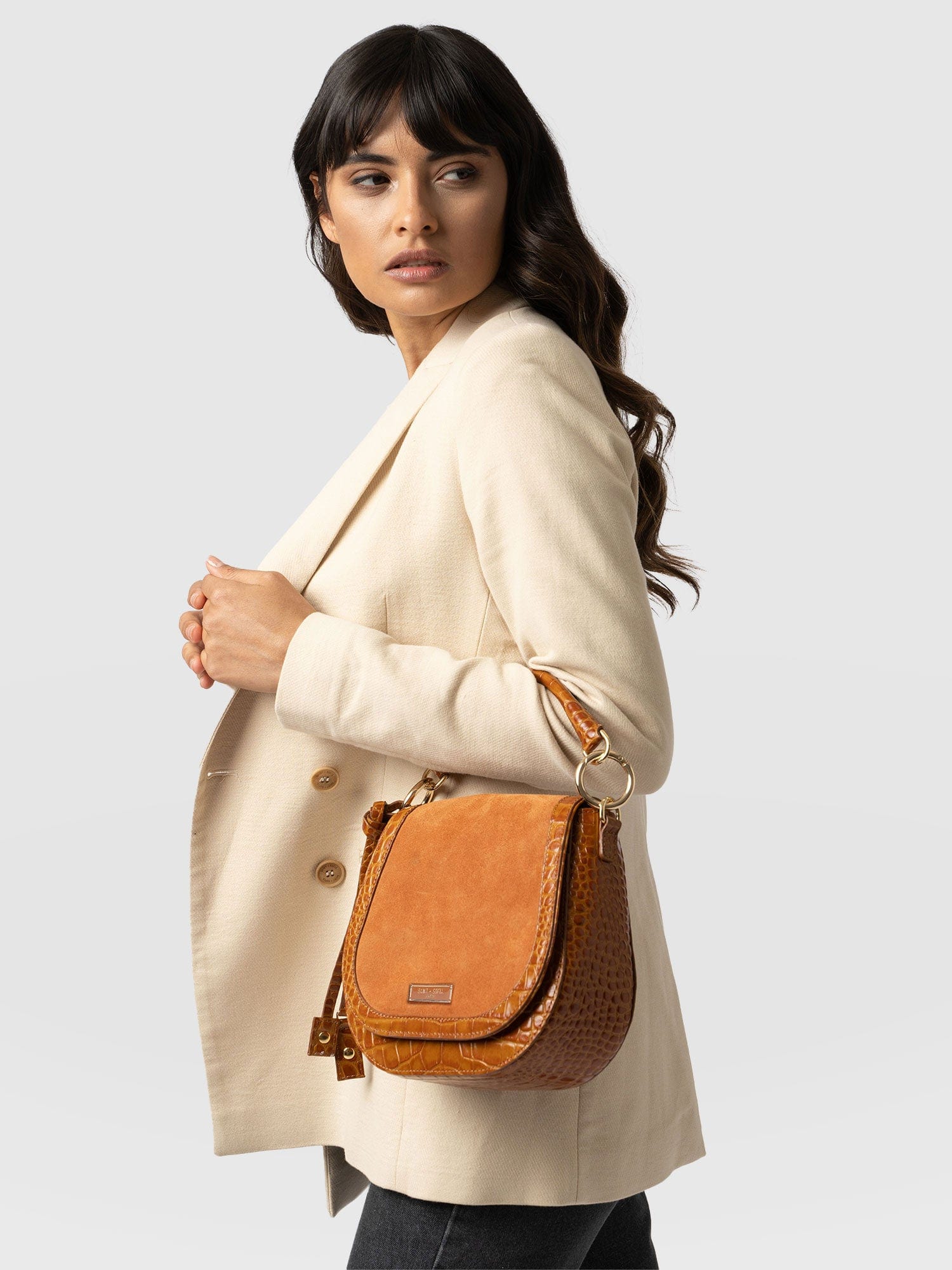 Saddle Bag Brown Croc - Women's Handbag | Saint + Sofia® USA