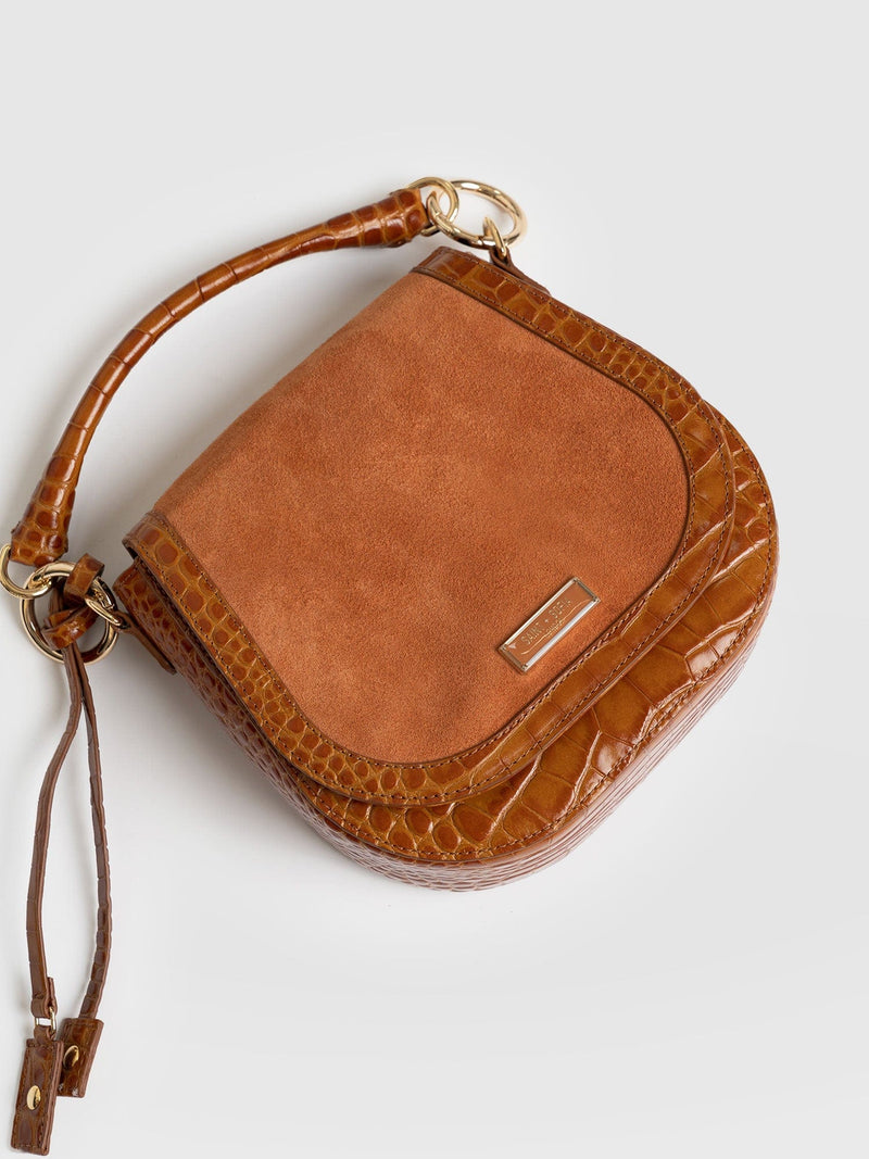 Saddle Bag Brown Croc - Women's Handbag | Saint + Sofia® USA