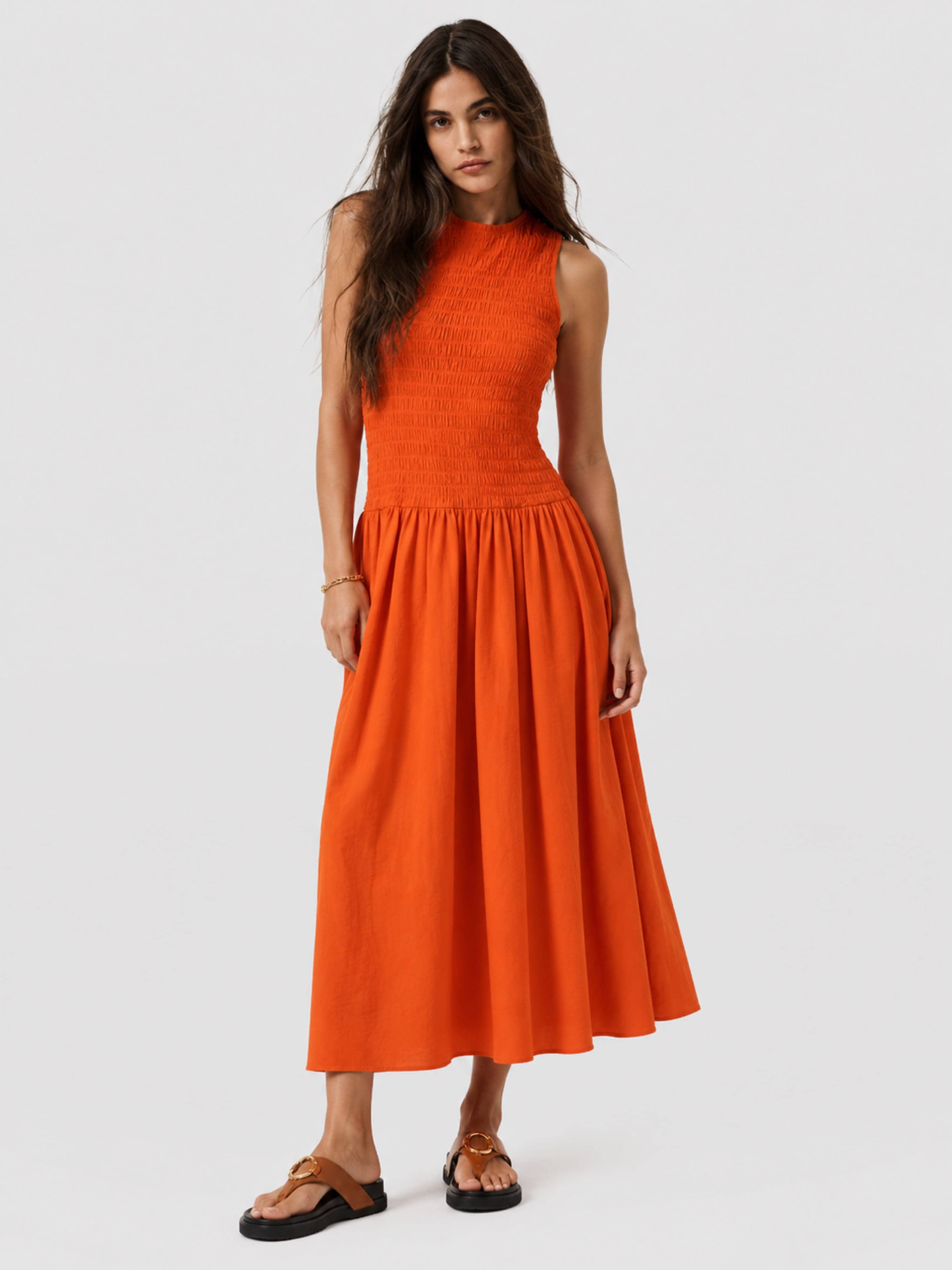 Sadie Shirring Dress - Burnt Orange - Women's Dresses | Saint and Sofia® USA