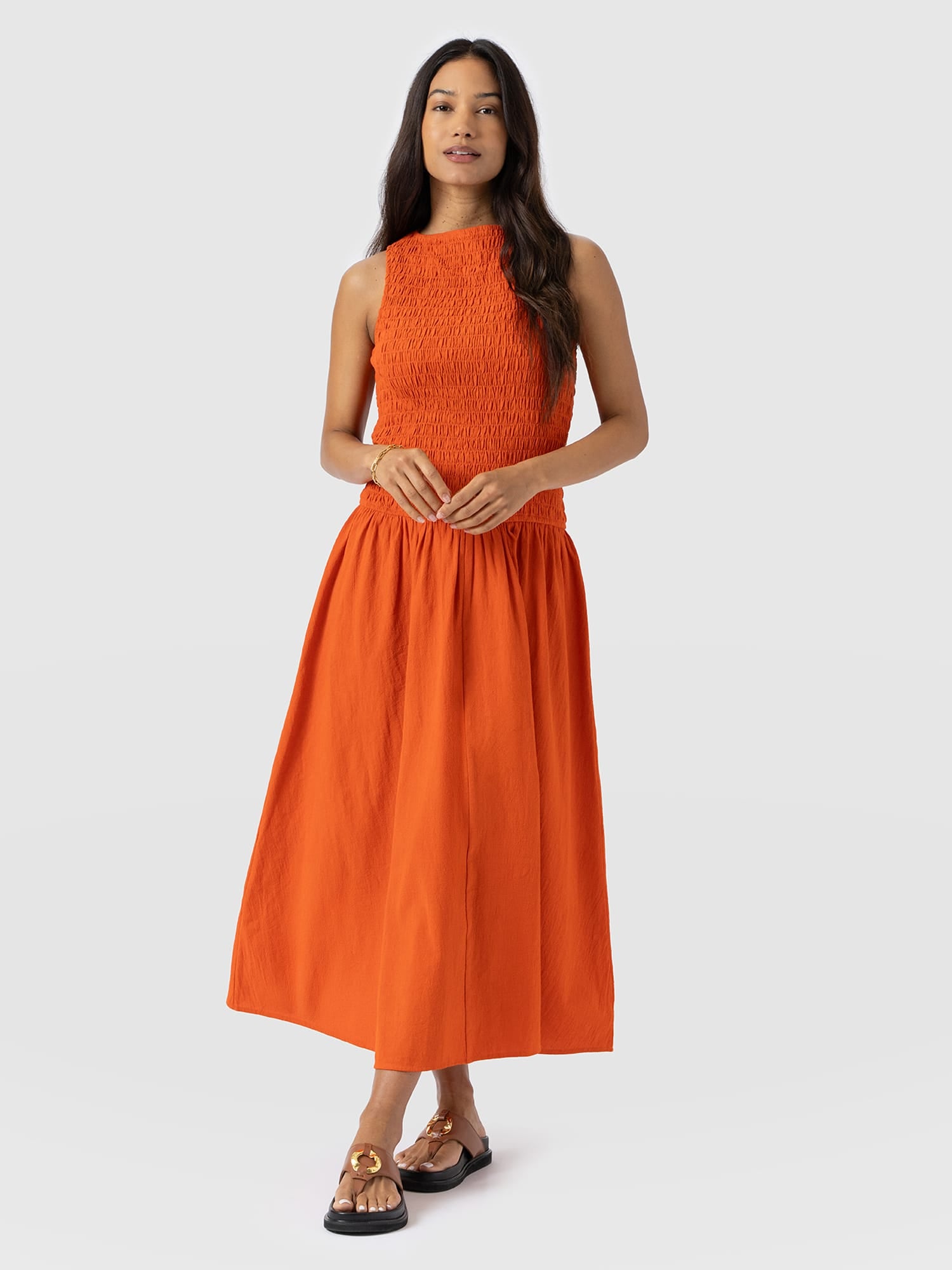 Sadie Shirring Dress - Burnt Orange - Women's Dresses | Saint + Sofia® USA