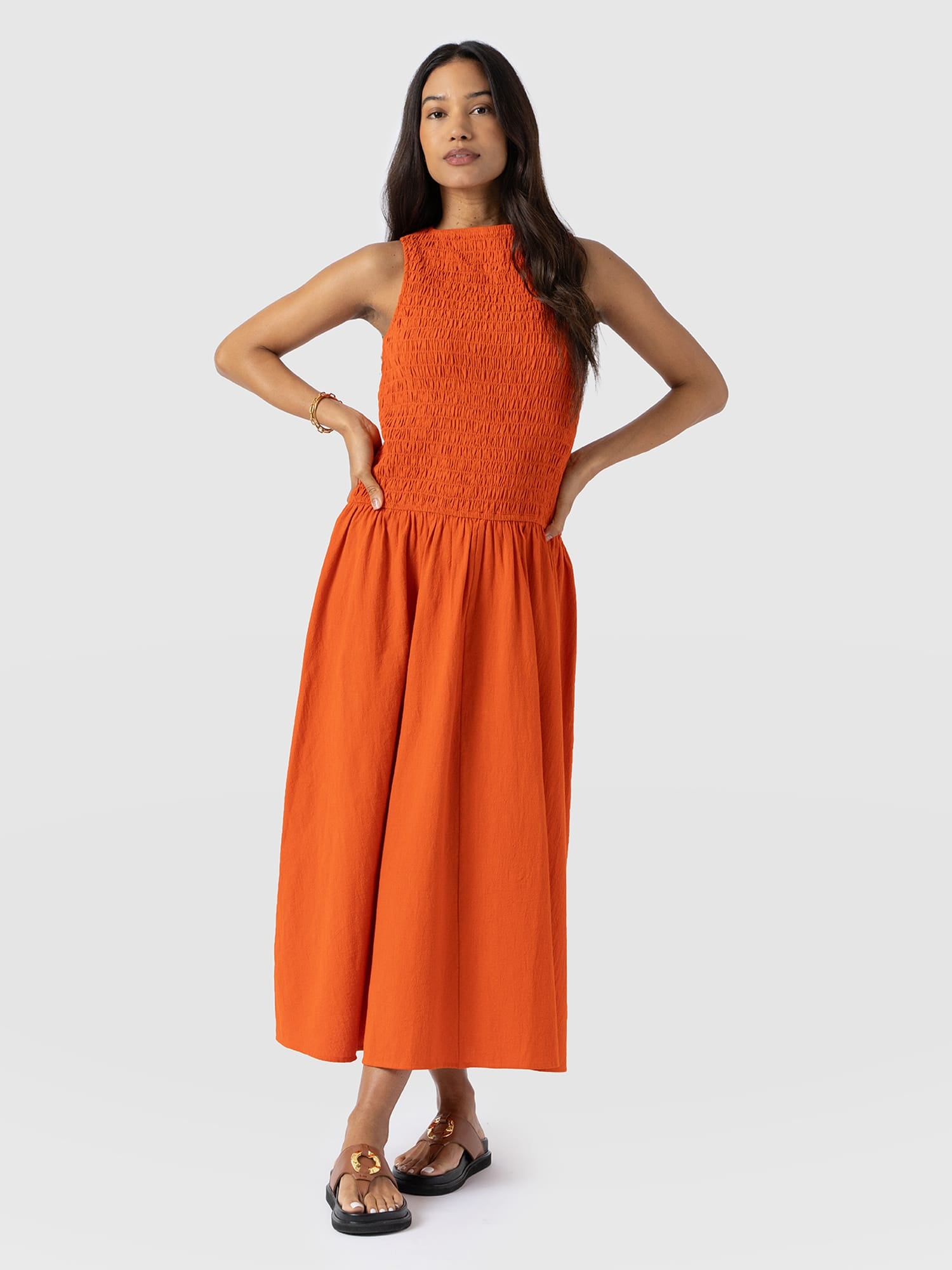 Sadie Shirring Dress - Burnt Orange - Women's Dresses | Saint + Sofia® USA