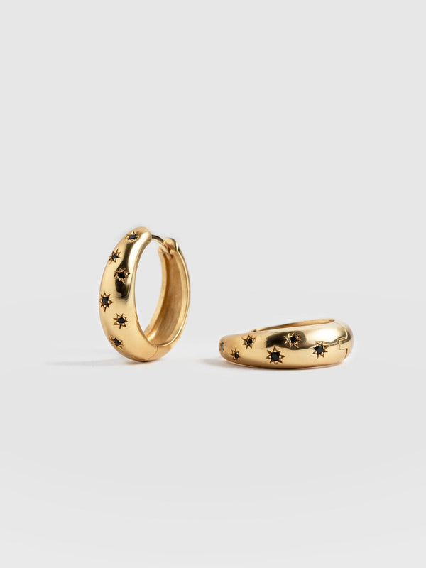 Scatter Star Hoop Earrings Gold/Black - Women's Jewellery | Saint + Sofia® UK