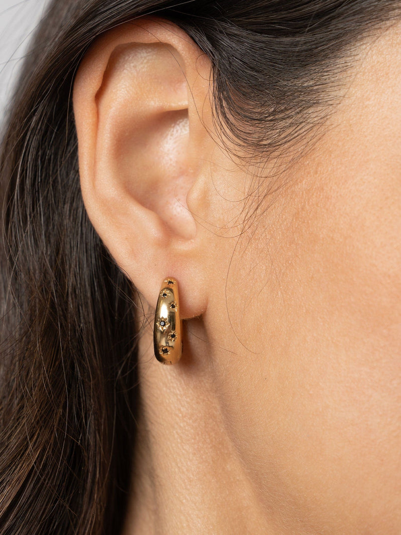 Scatter Star Hoop Earrings Gold/Black - Women's Jewellery | Saint + Sofia® USA