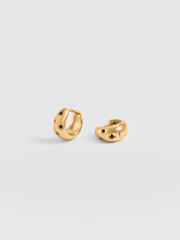 Scatter Star Huggie Earrings Gold/Black - Women's Jewellery | Saint + Sofia® UK