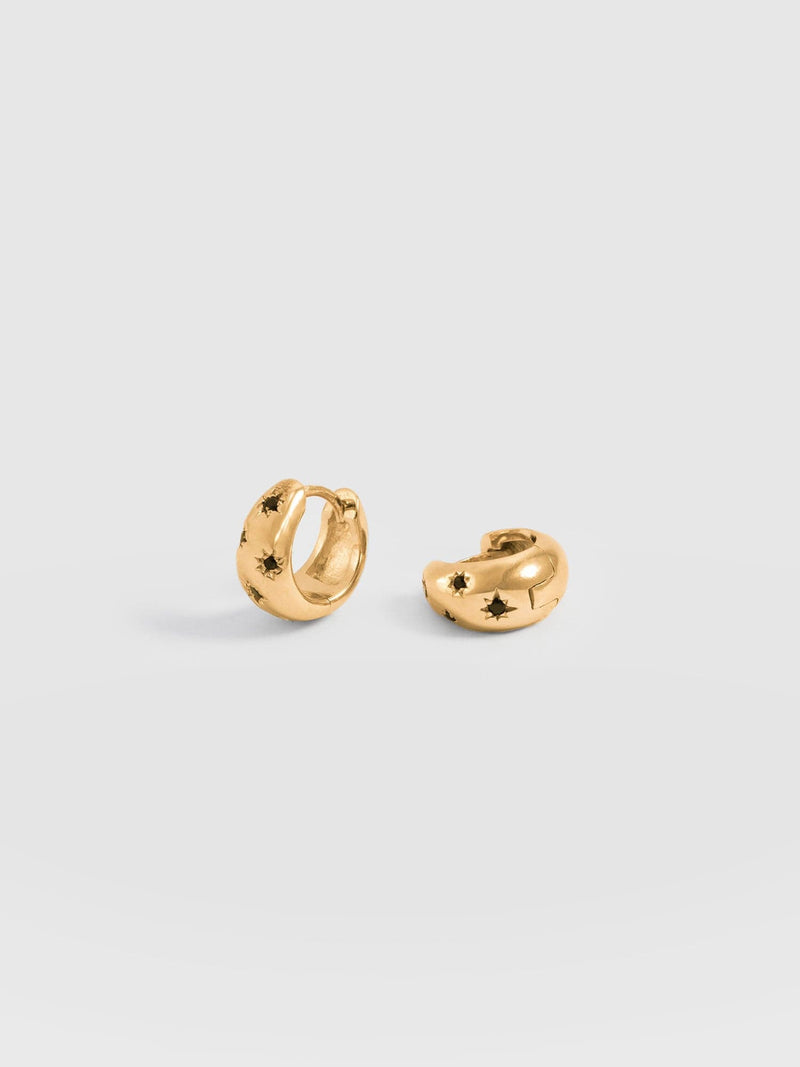 Scatter Star Huggie Earrings Gold/Black - Women's Jewellery | Saint + Sofia® USA