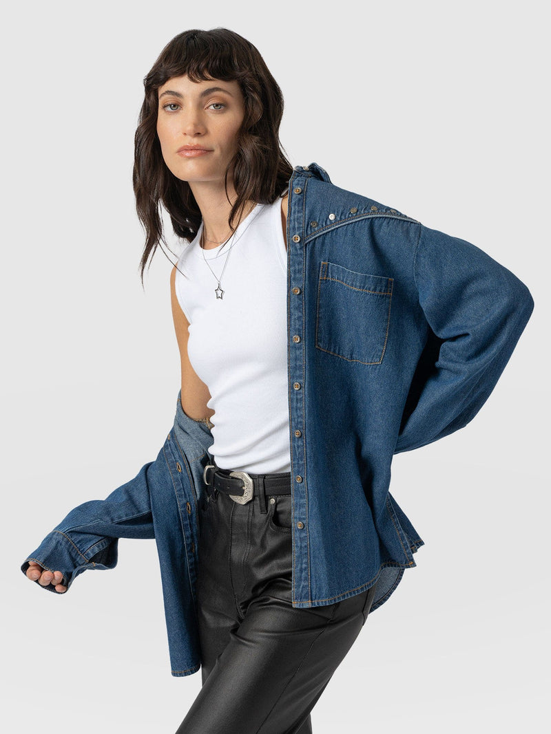 Sidney Denim Shirt Mid Blue - Women's Shirts | Saint + Sofia® US