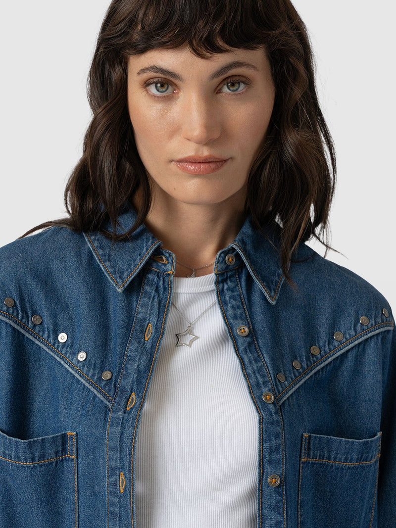 Sidney Denim Shirt Mid Blue - Women's Shirts | Saint + Sofia® US