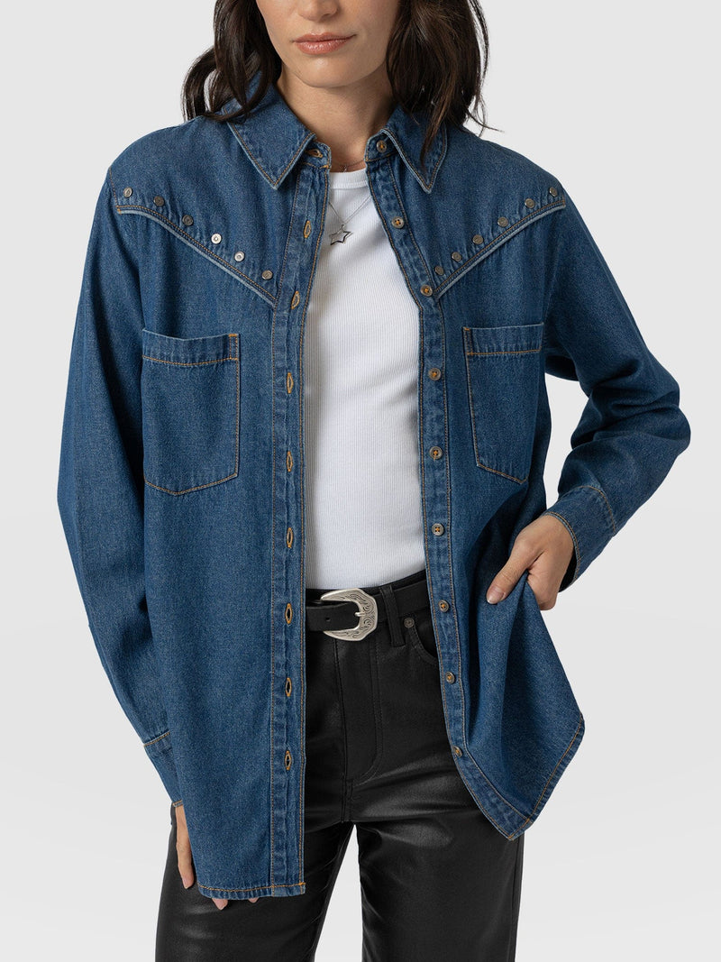 Sidney Denim Shirt Mid Blue - Women's Shirts | Saint + Sofia® US