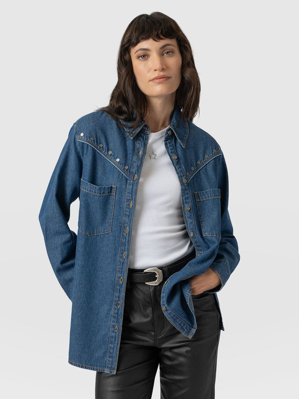 Sidney Denim Shirt Mid Blue - Women's Shirts | Saint + Sofia® US