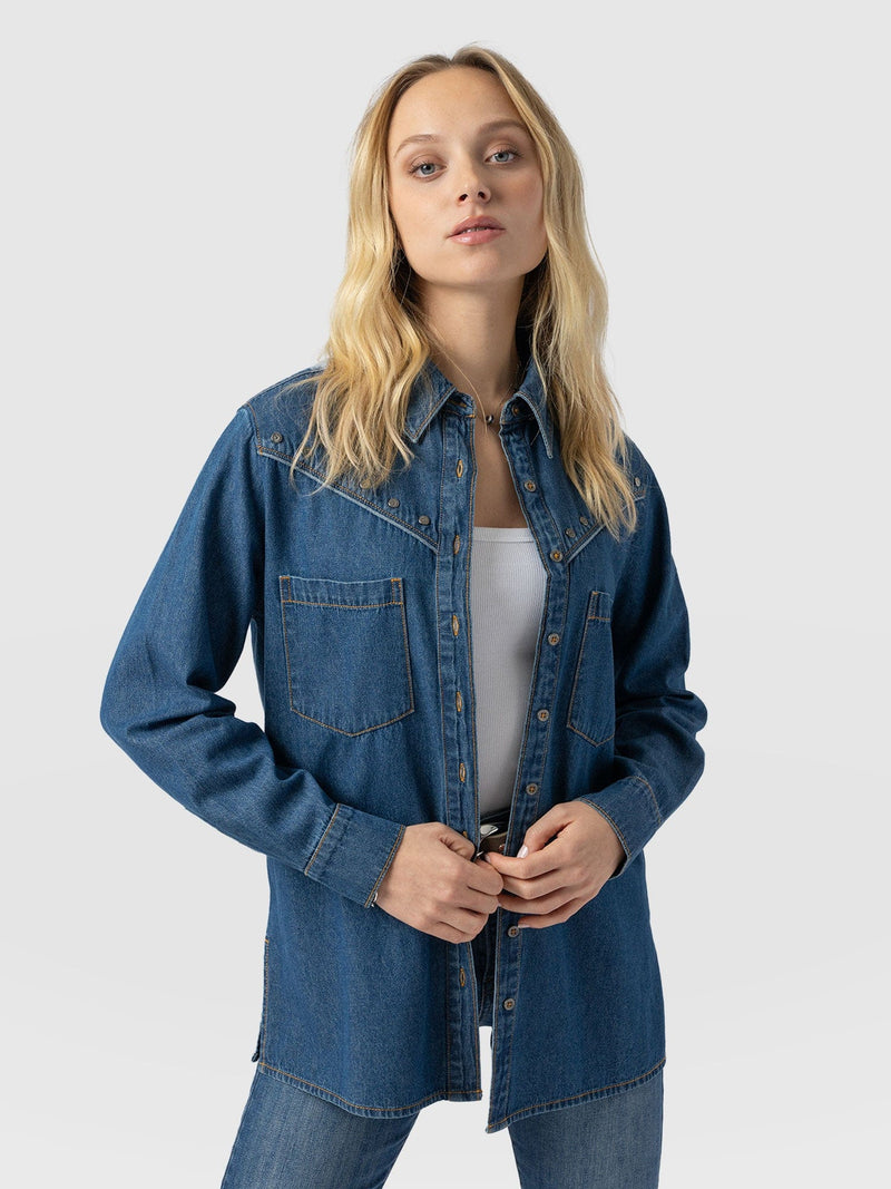 Sidney Denim Shirt Mid Blue - Women's Shirts | Saint + Sofia® US