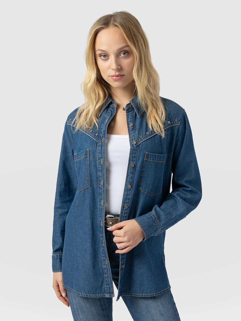 Sidney Denim Shirt Mid Blue - Women's Shirts | Saint + Sofia® US