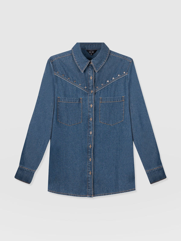 Sidney Denim Shirt Mid Blue - Women's Shirts | Saint + Sofia® US