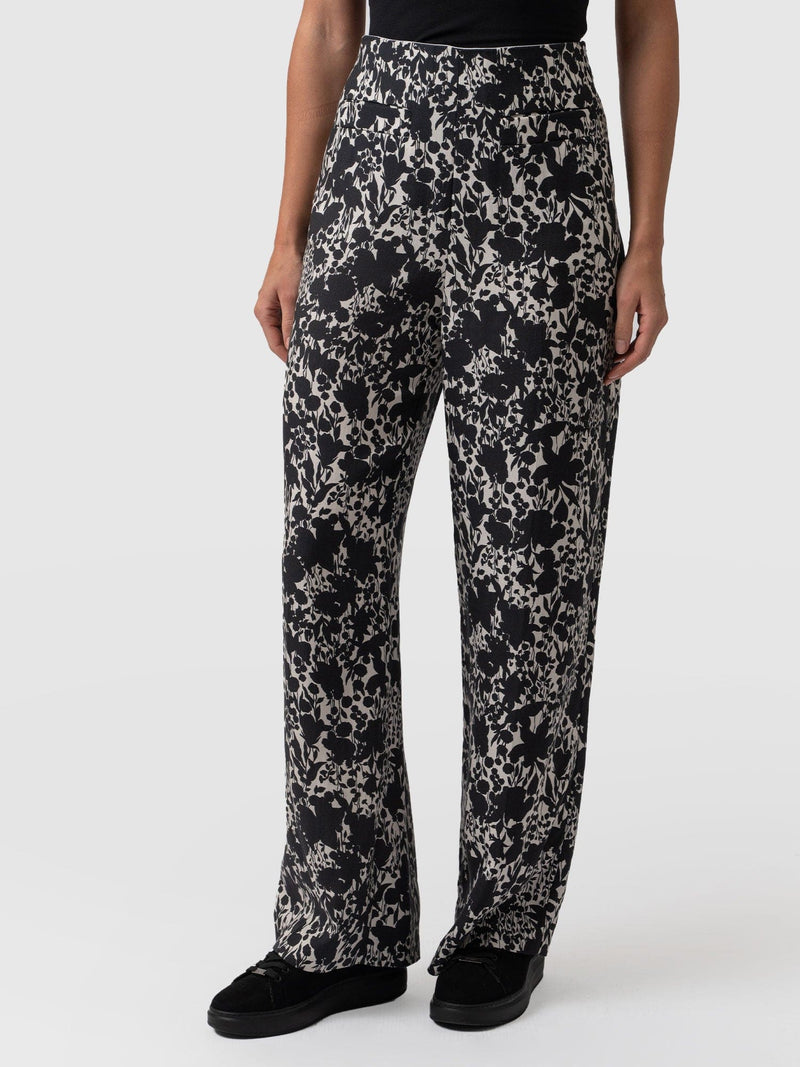 Sienna High Waisted Pant Black Cream Floral - Women's Trousers | Saint + Sofia® USA