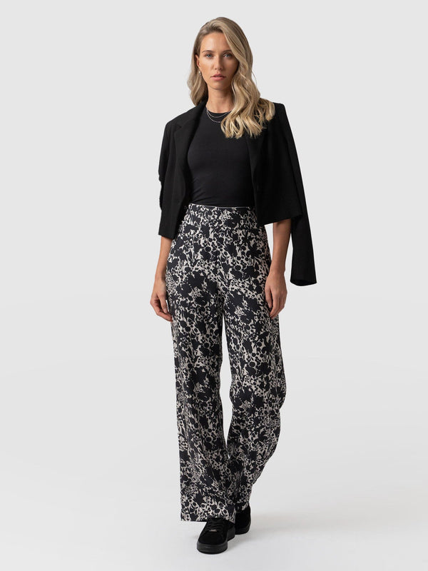 Sienna High Waisted Pant Black Cream Floral - Women's Trousers | Saint + Sofia® USA