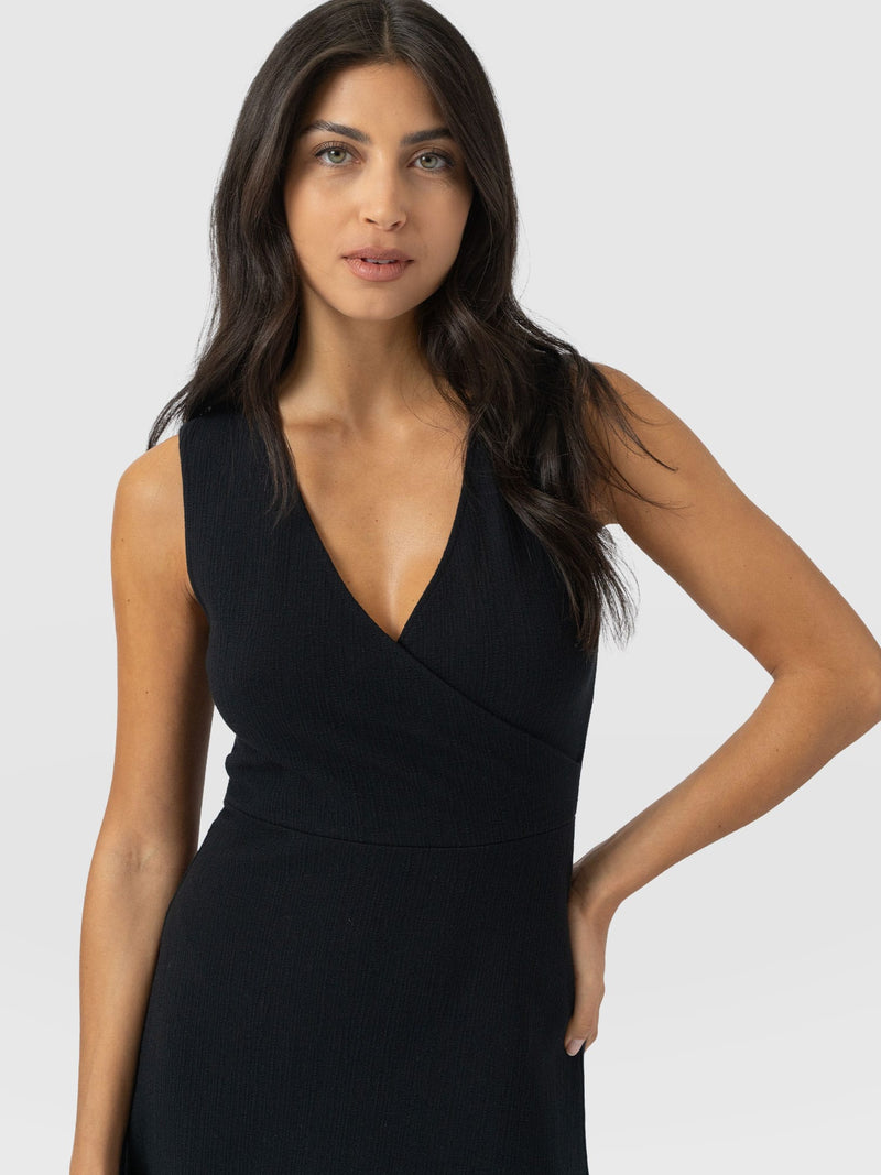 Sleeveless Maggie Wrap Dress - Black Textured - Women's Dresses | Saint + Sofia® USA