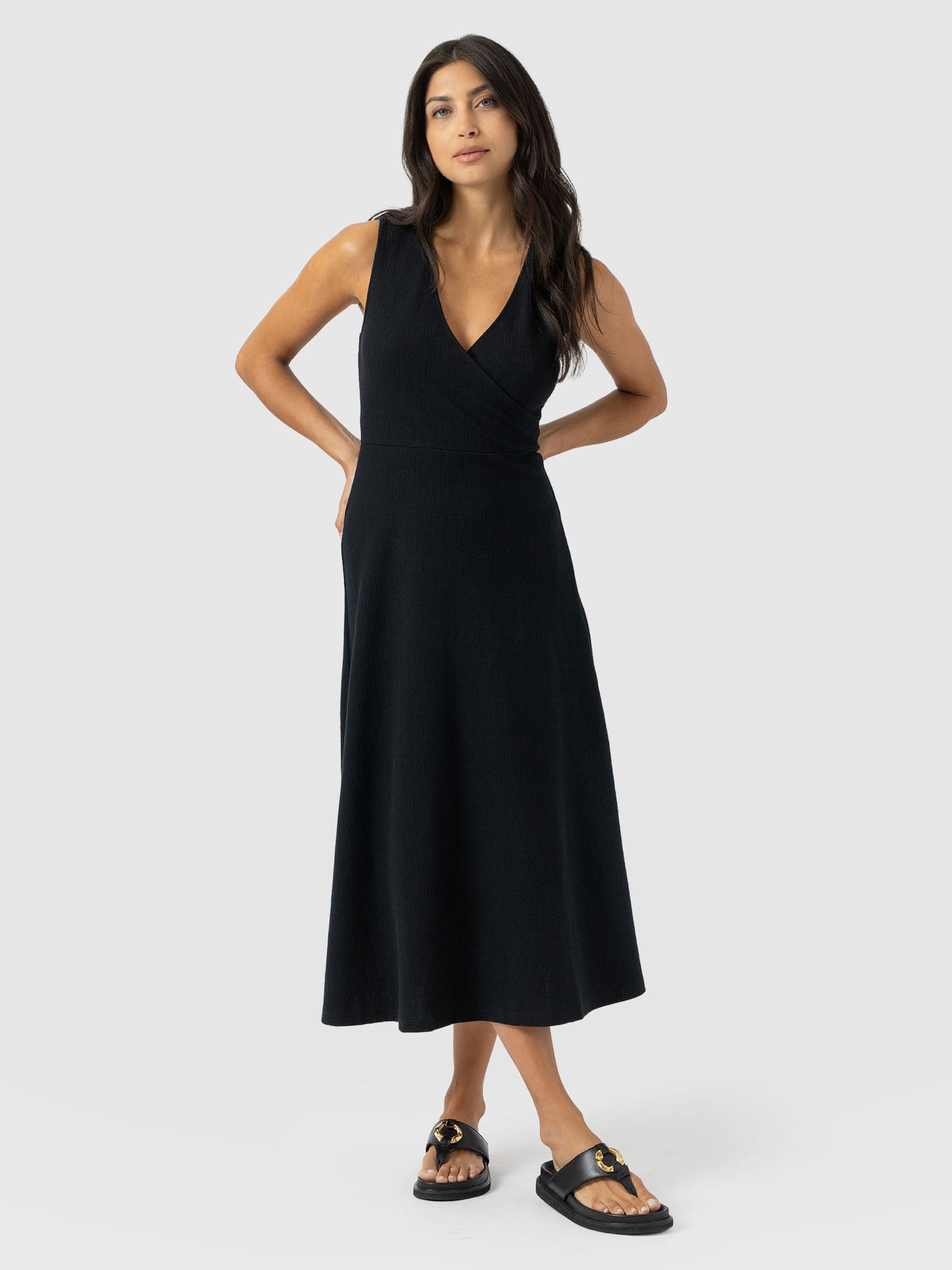 Sleeveless Maggie Wrap Dress - Black Textured - Women's Dresses | Saint + Sofia® USA