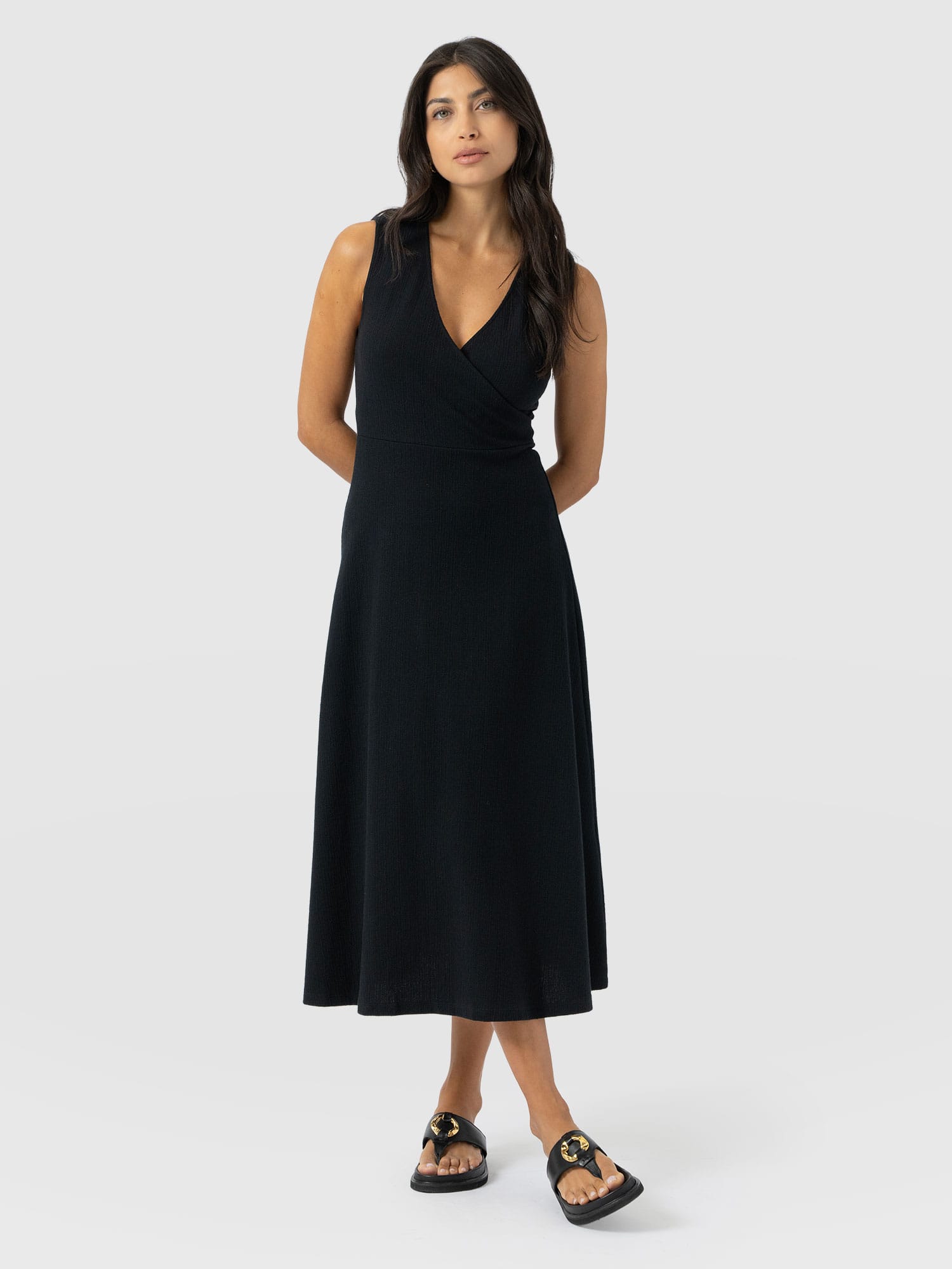 Sleeveless Maggie Wrap Dress - Black Textured - Women's Dresses | Saint + Sofia® USA