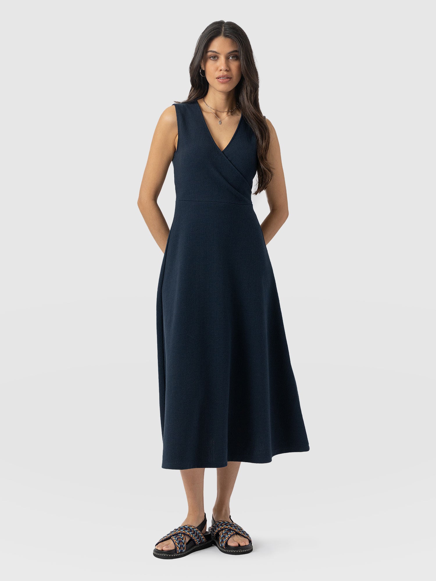 Sleeveless Maggie Wrap Dress - Navy Textured - Women's Dresses | Saint + Sofia® USA
