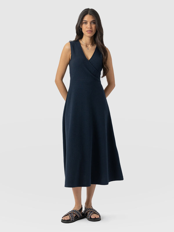 Sleeveless Maggie Wrap Dress - Navy Textured - Women's Dresses | Saint + Sofia® USA