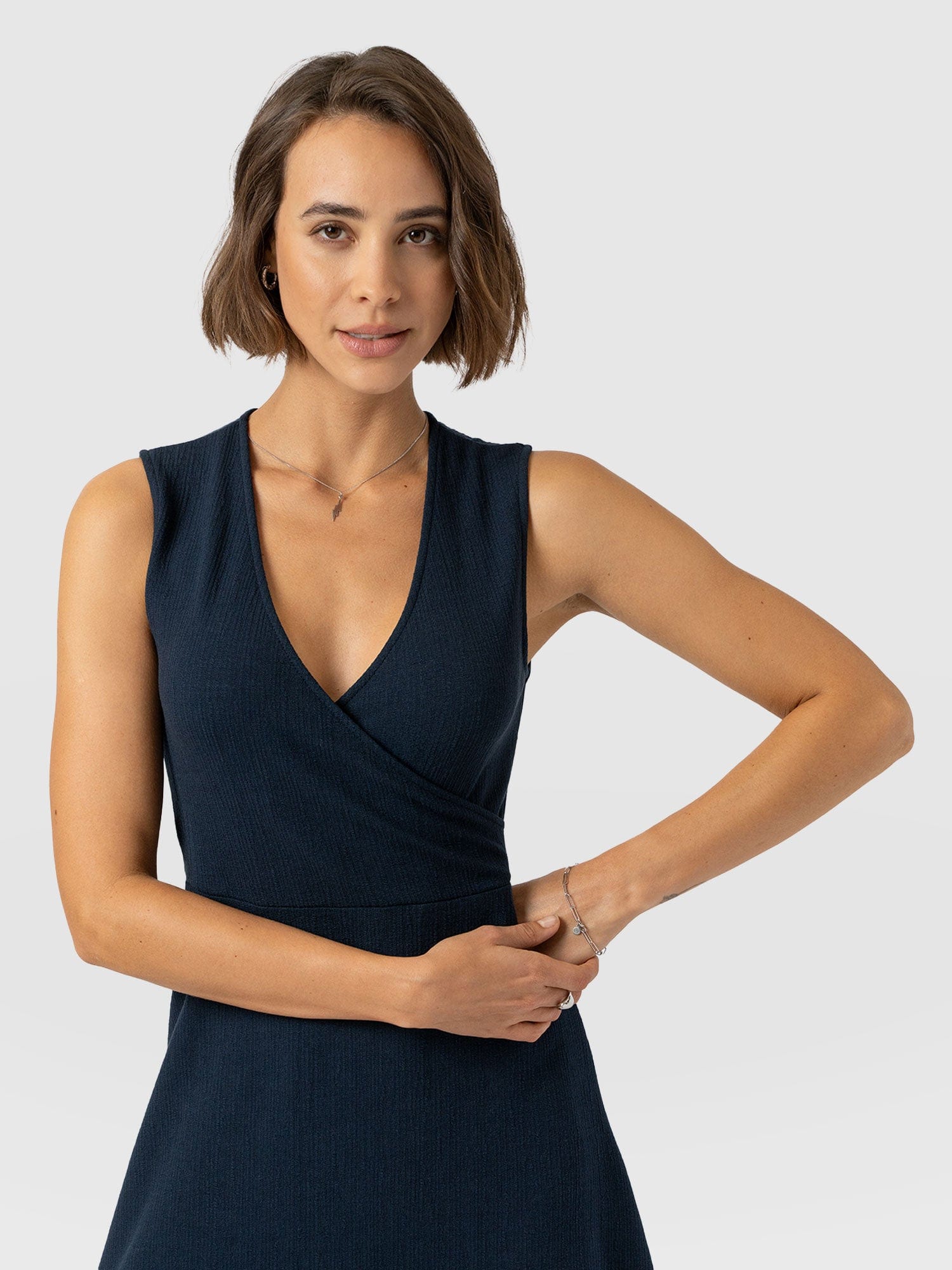 Sleeveless Maggie Wrap Dress - Navy Textured - Women's Dresses | Saint + Sofia® USA