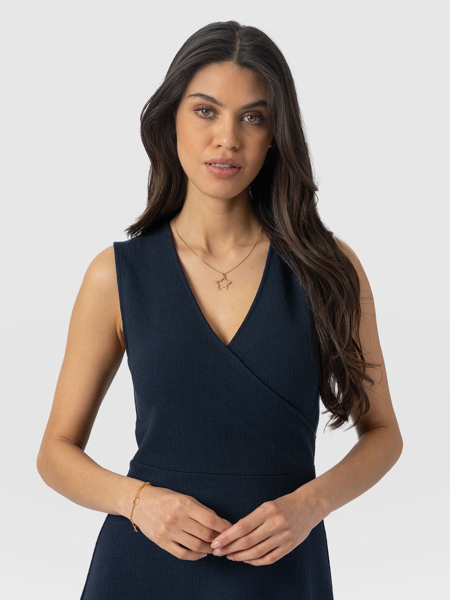 Sleeveless Maggie Wrap Dress - Navy Textured - Women's Dresses | Saint + Sofia® USA