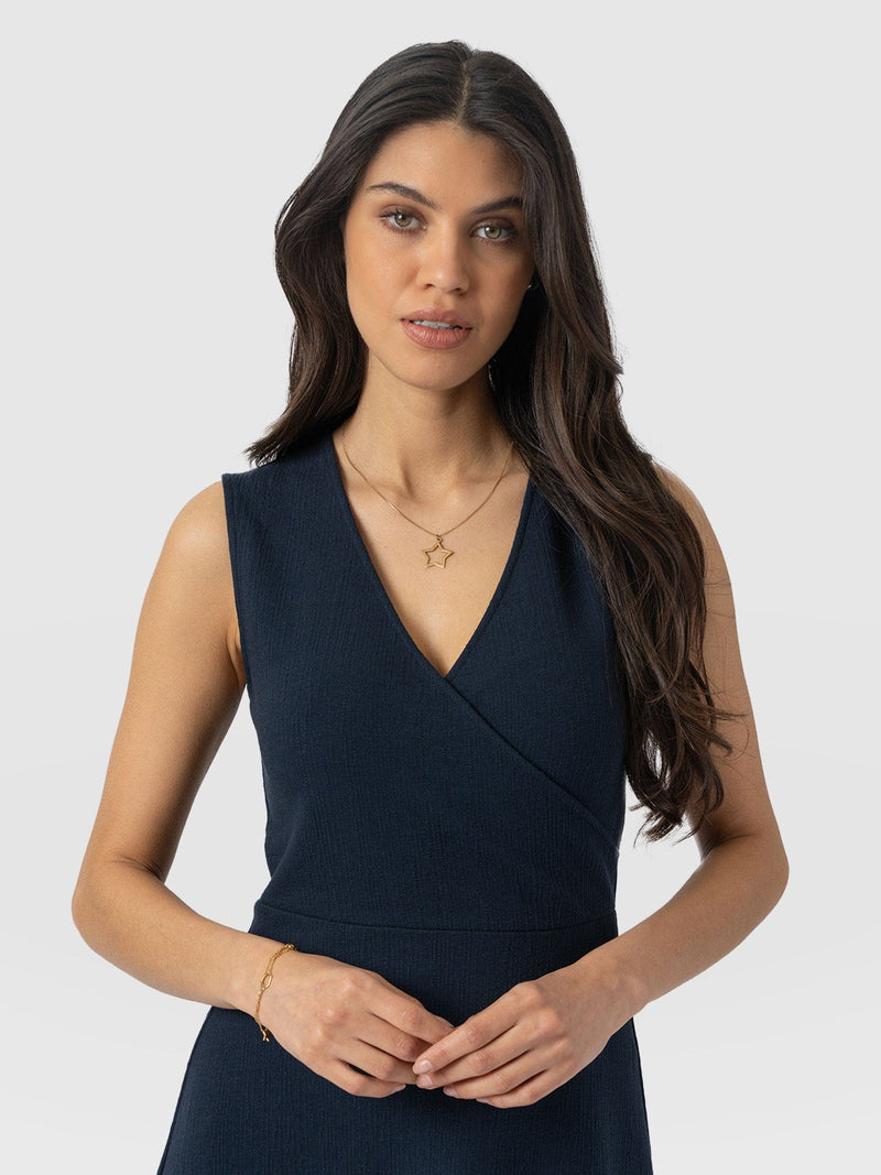 Sleeveless Maggie Wrap Dress - Navy Textured - Women's Dresses | Saint + Sofia® USA