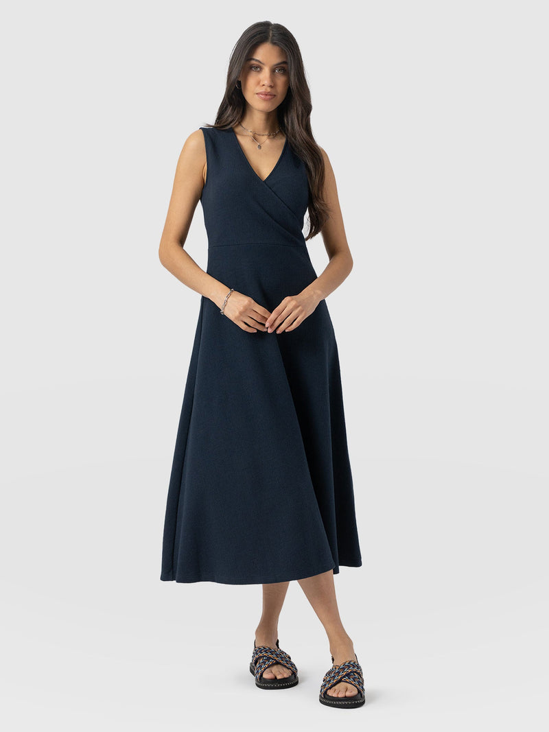 Sleeveless Maggie Wrap Dress - Navy Textured - Women's Dresses | Saint + Sofia® USA