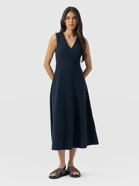 Sleeveless Maggie Wrap Dress - Navy Textured - Women's Dresses | Saint + Sofia® USA