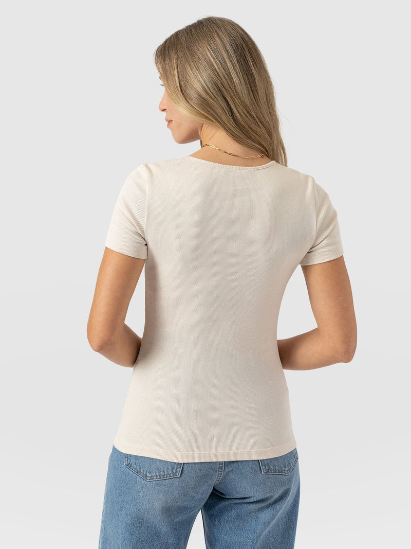 Sloane Ribbed Short Sleeve Tee - Cream - Women's T-shirts | Saint + Sofia® USA