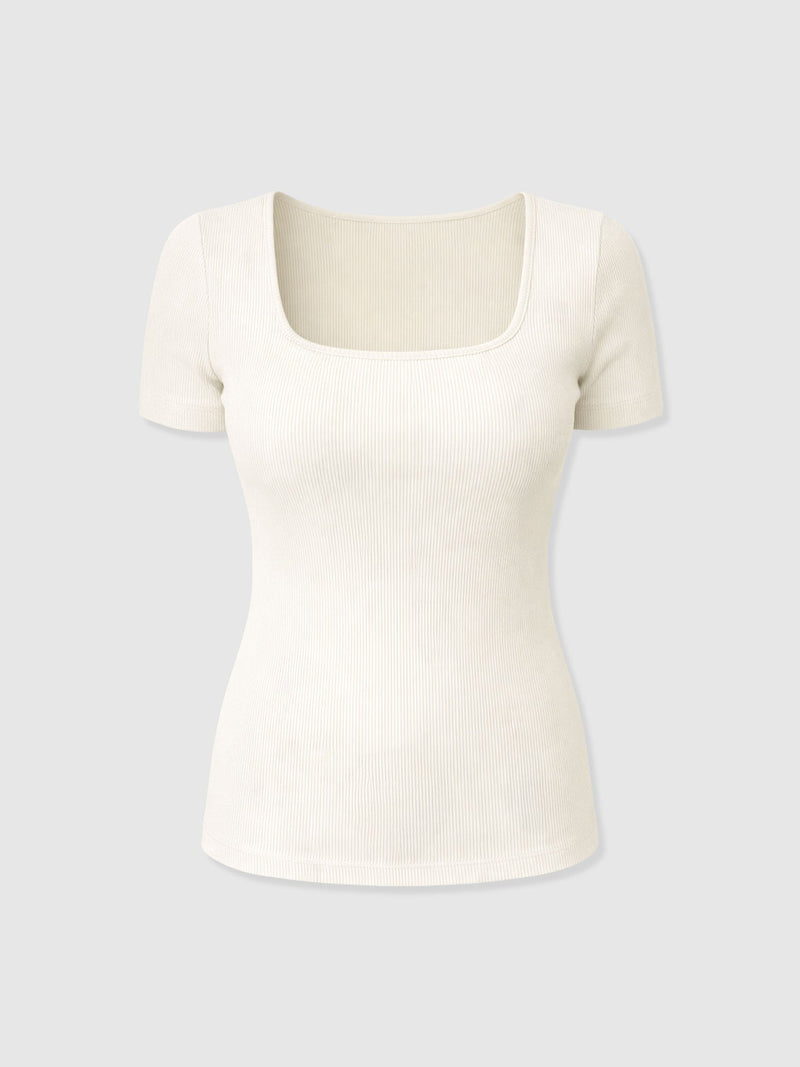 Sloane Ribbed Short Sleeve Tee - Cream - Women's T-shirts | Saint + Sofia® USA