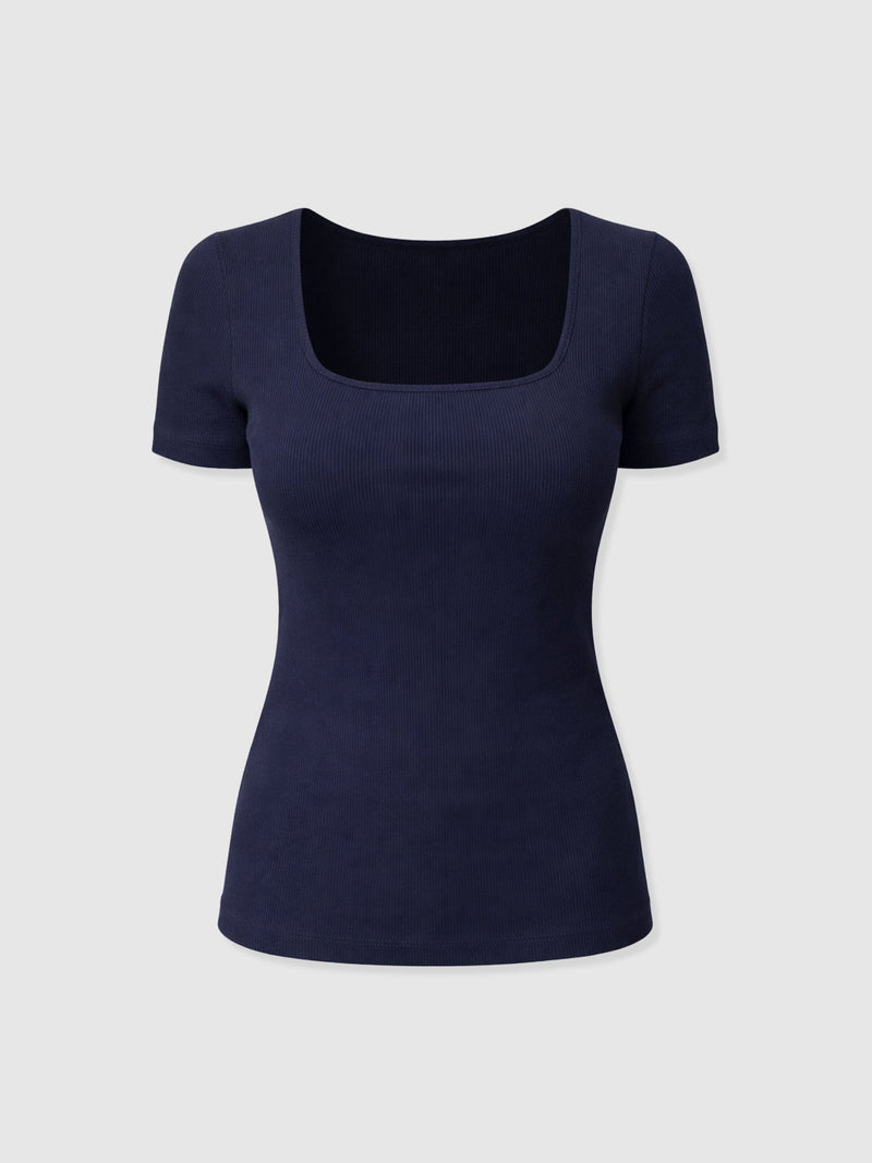 Sloane Ribbed Short Sleeve Tee - Navy - Women's T-shirts | Saint + Sofia® USA