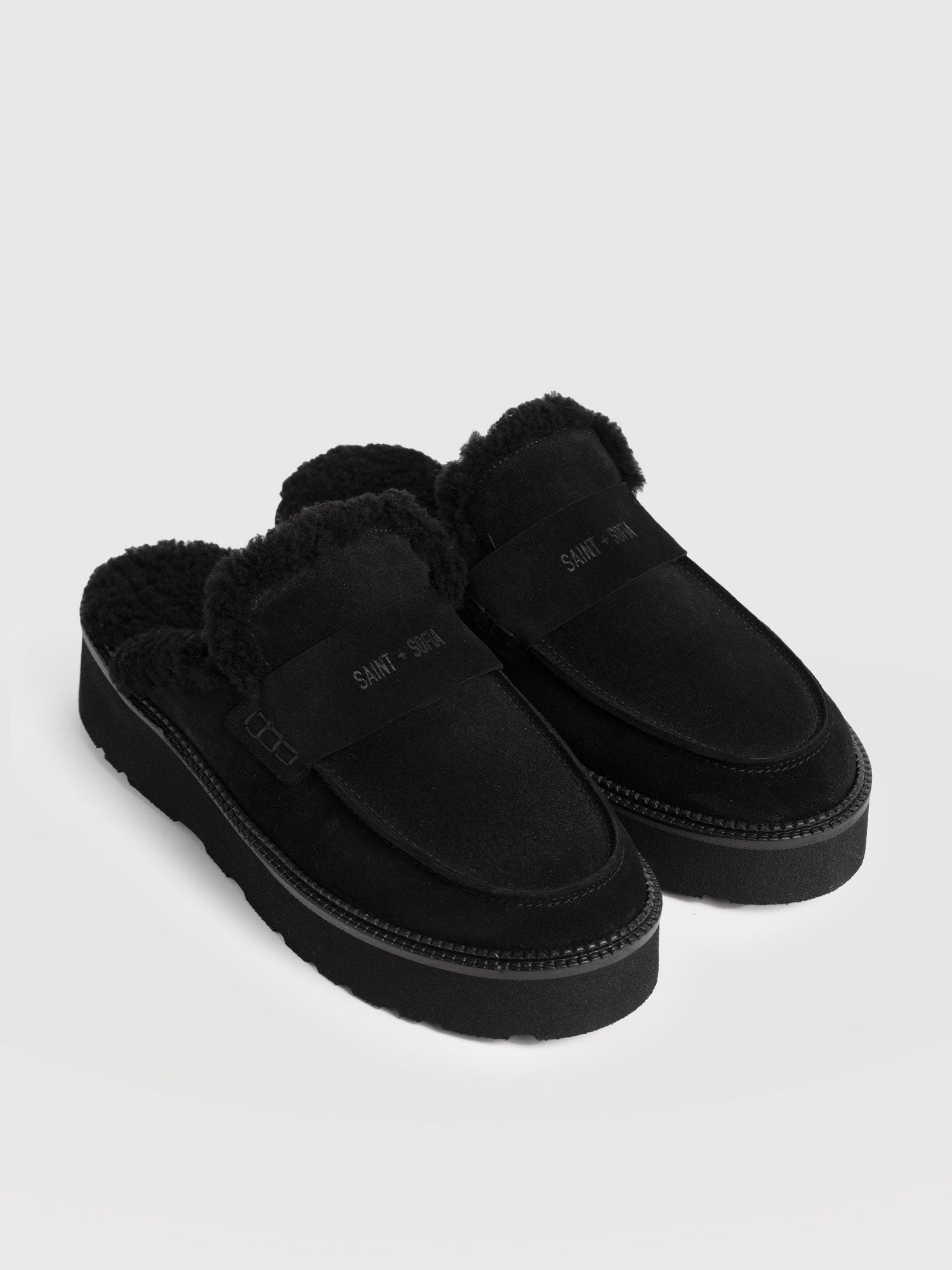 Sloane Shearling Clog - Black - Women's Shoes | Saint + Sofia® USA