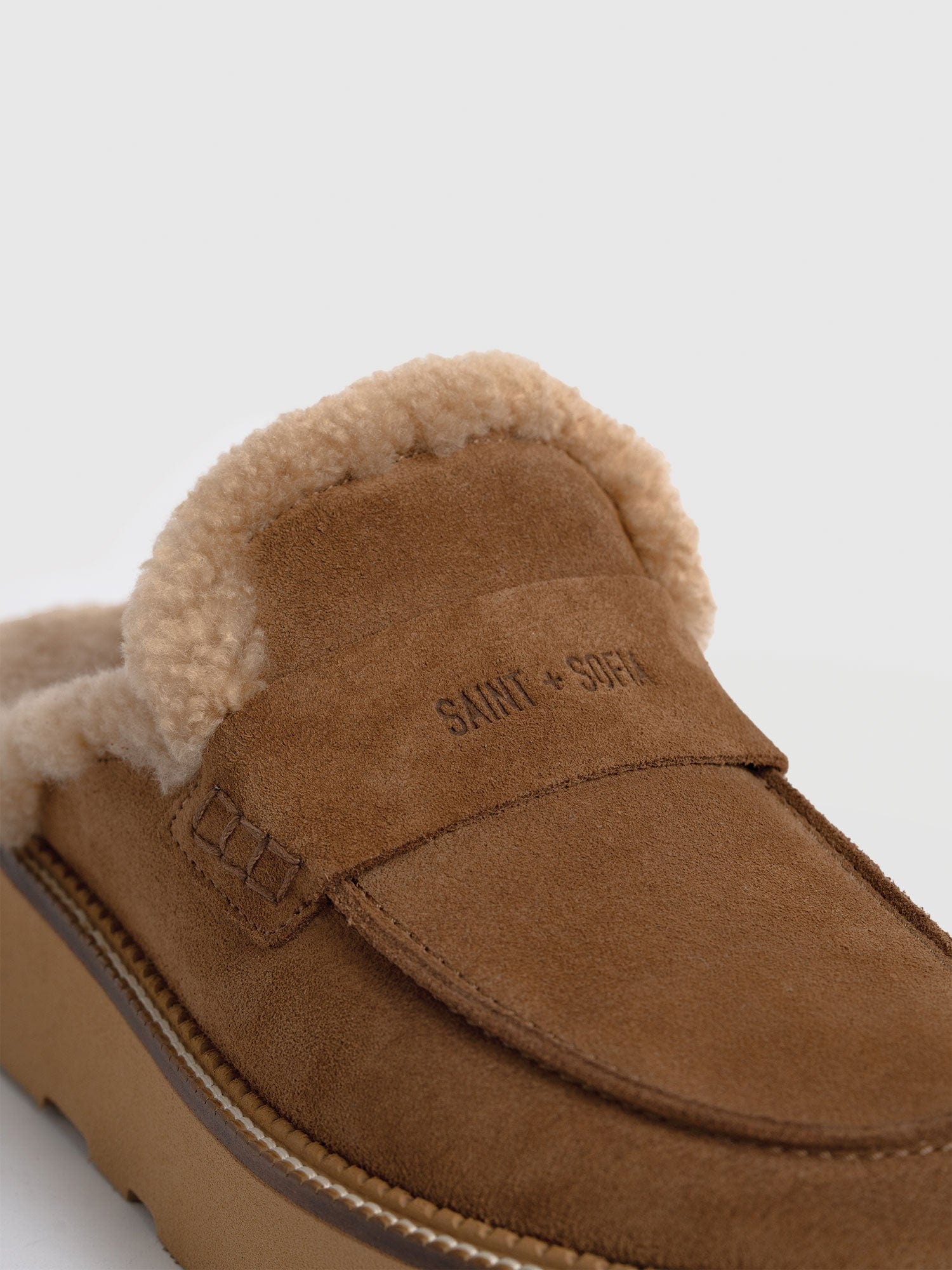 Sloane Shearling Clog - Camel - Women's Shoes | Saint + Sofia® USA