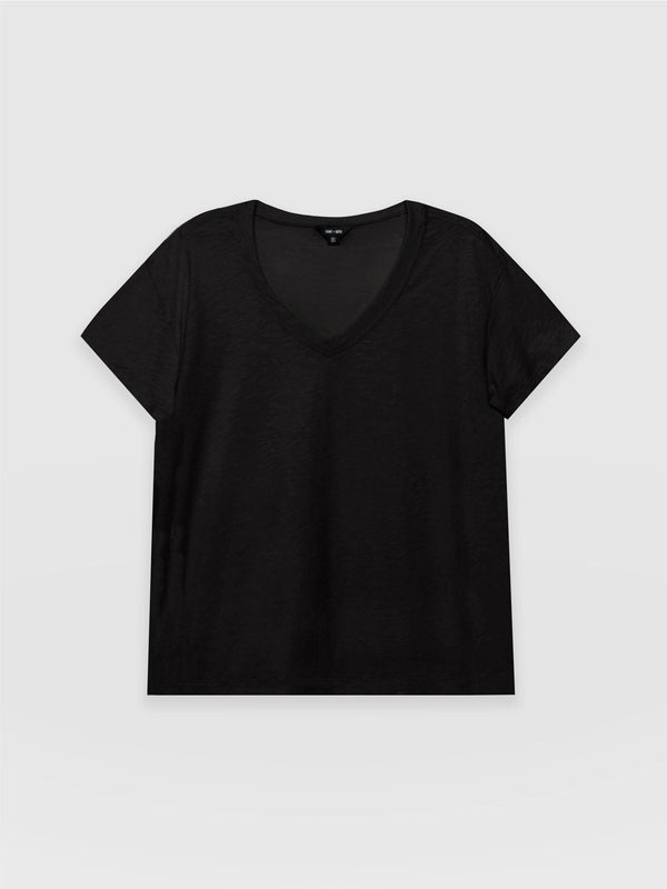Slub Relaxed Fit V Neck Tee Black - Women's T-shirts | Saint + Sofia® USA