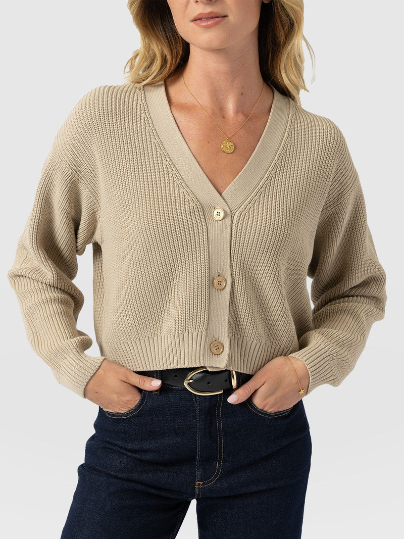 Soho Crop Cardigan Beige - Women's Cardigans | Saint + Sofia® USA