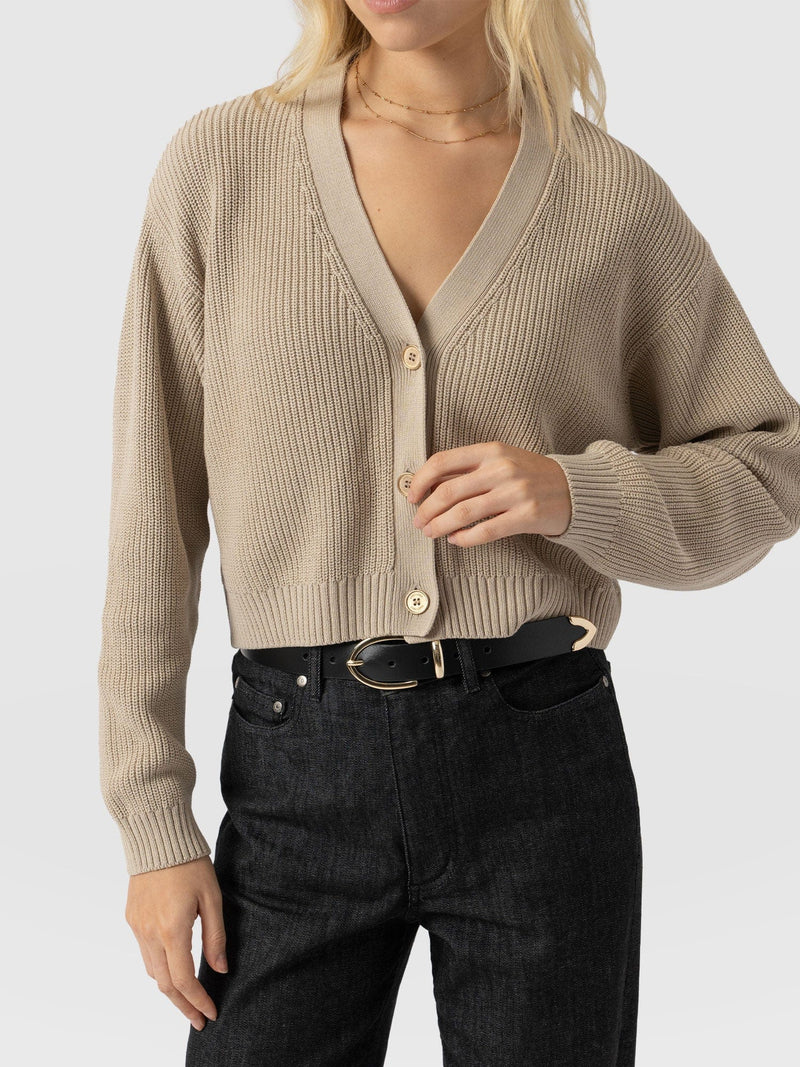 Soho Crop Cardigan Beige - Women's Cardigans | Saint + Sofia® USA