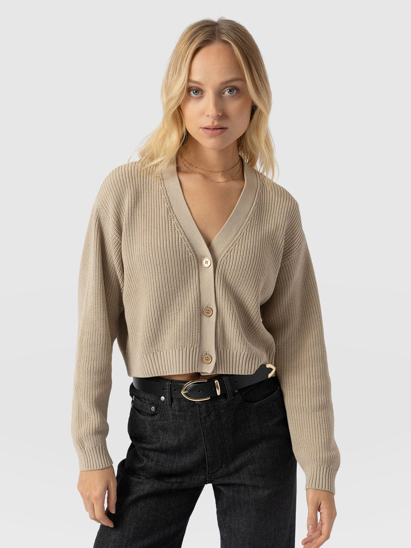 Soho Crop Cardigan Beige - Women's Cardigans | Saint + Sofia® USA