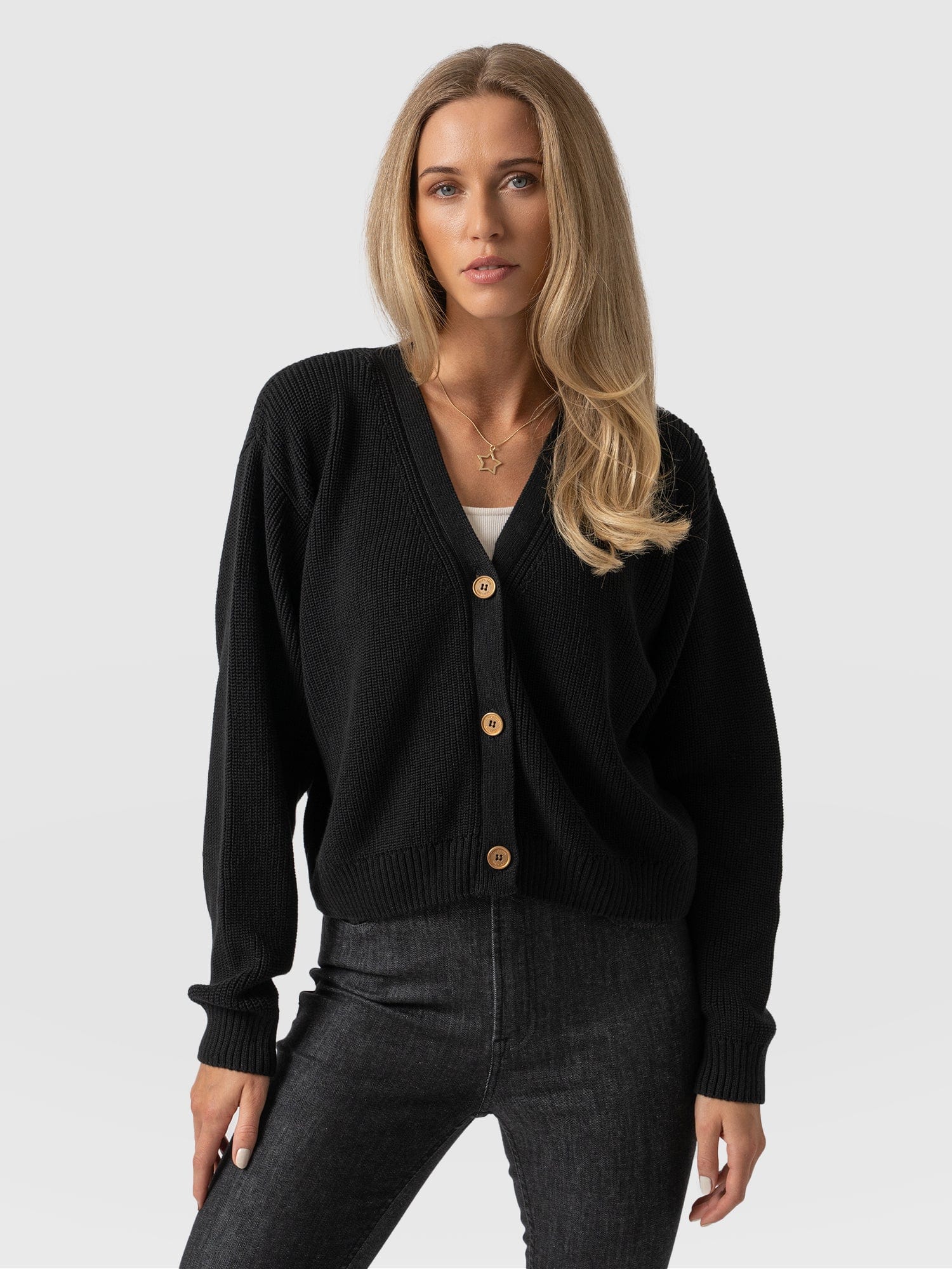 Soho Crop Cardigan Black - Women's Cardigans | Saint + Sofia® USA