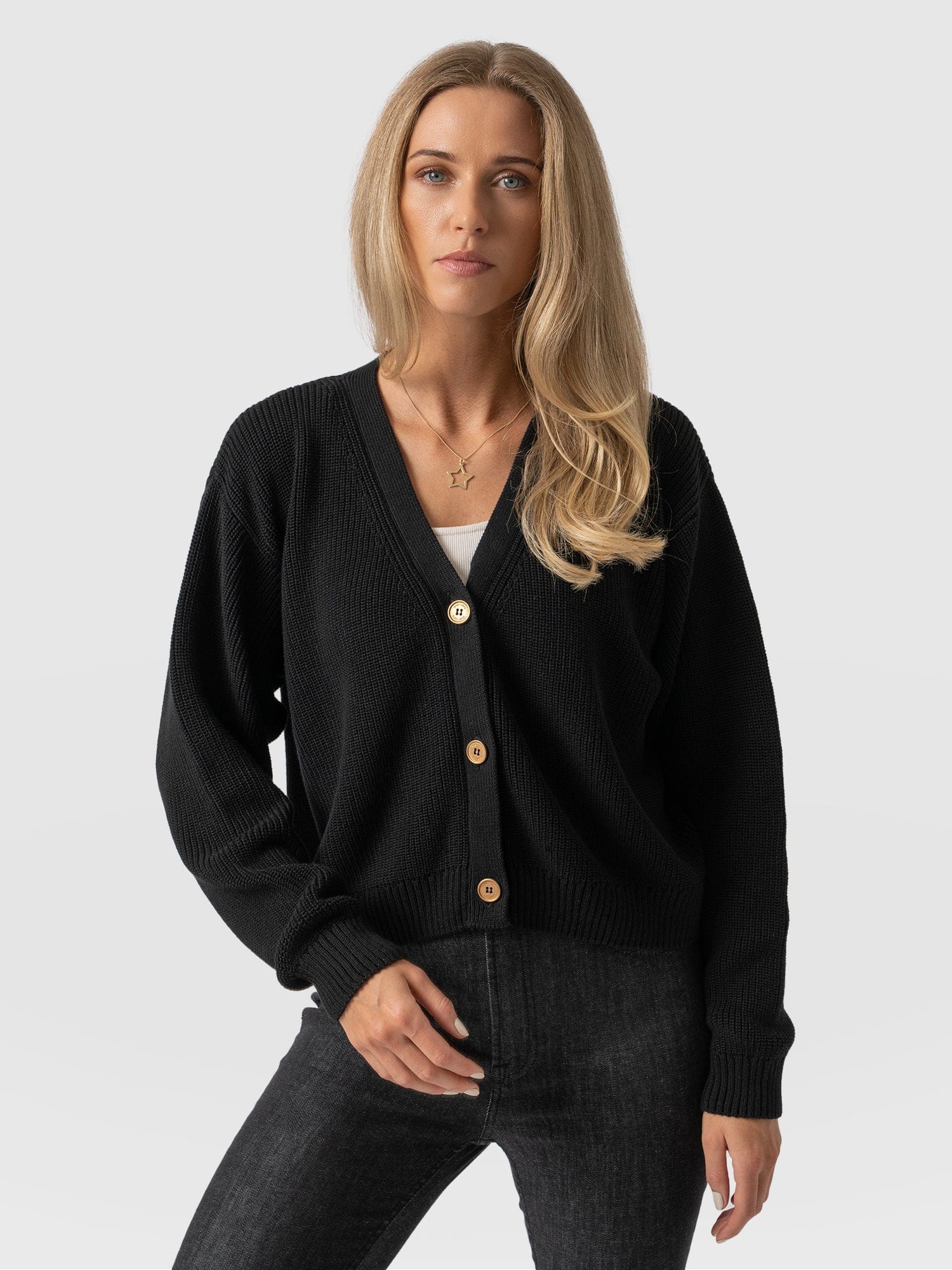 Soho Crop Cardigan Black - Women's Cardigans | Saint + Sofia® USA