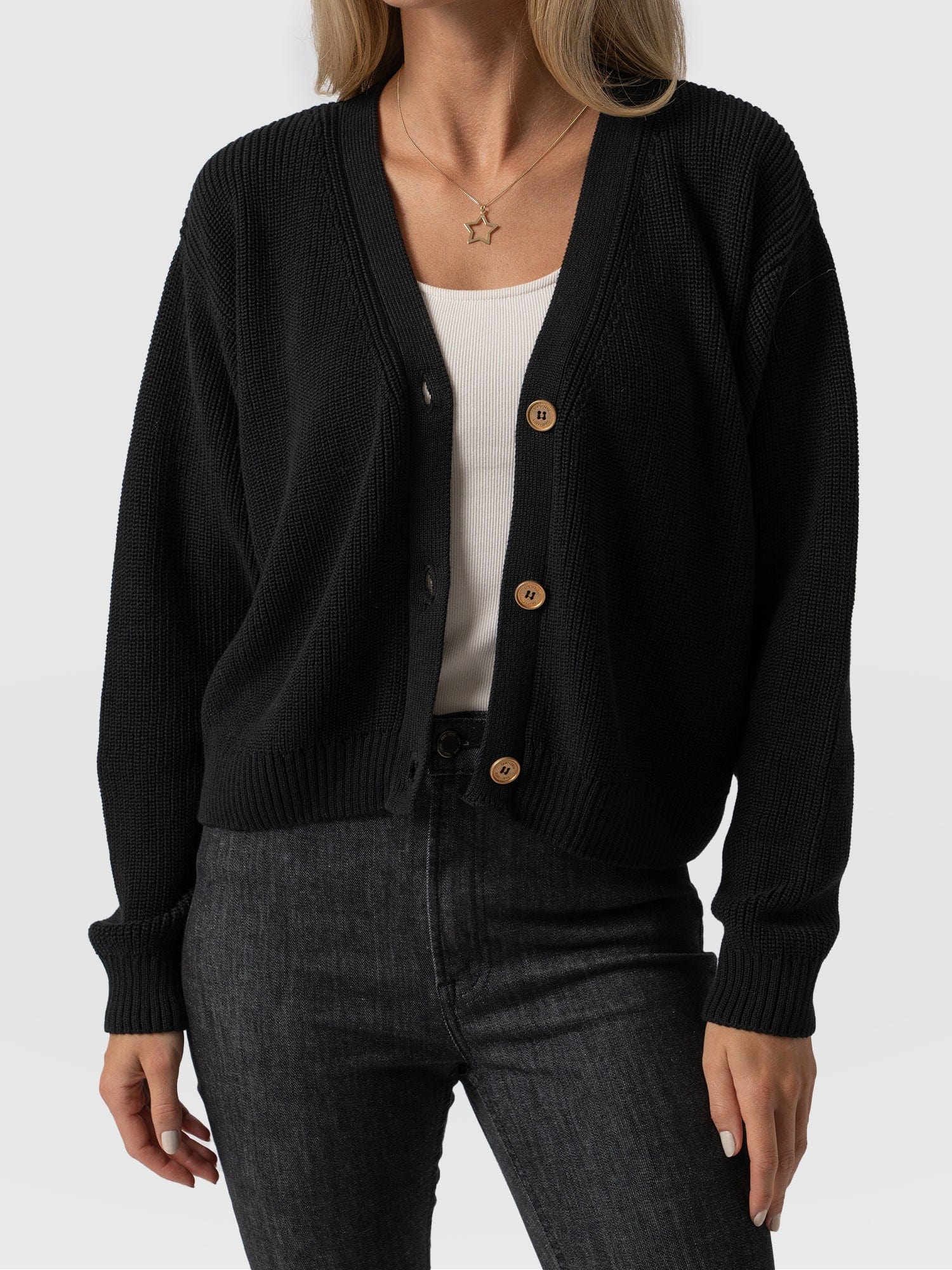 Soho Crop Cardigan Black - Women's Cardigans | Saint + Sofia® USA