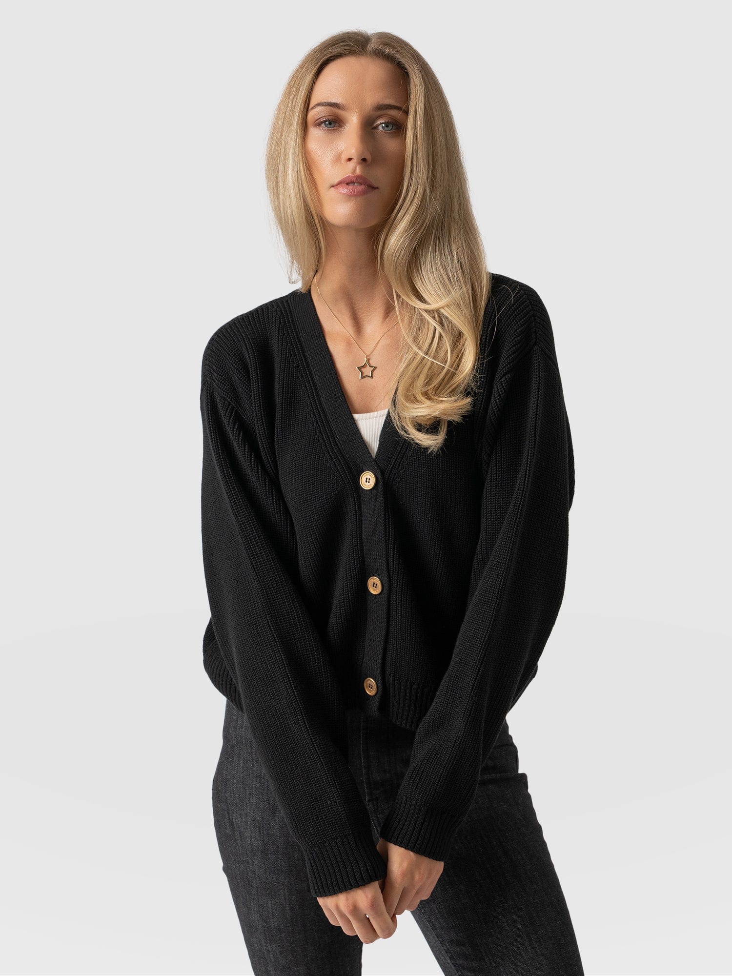 Soho Crop Cardigan Black - Women's Cardigans | Saint + Sofia® USA