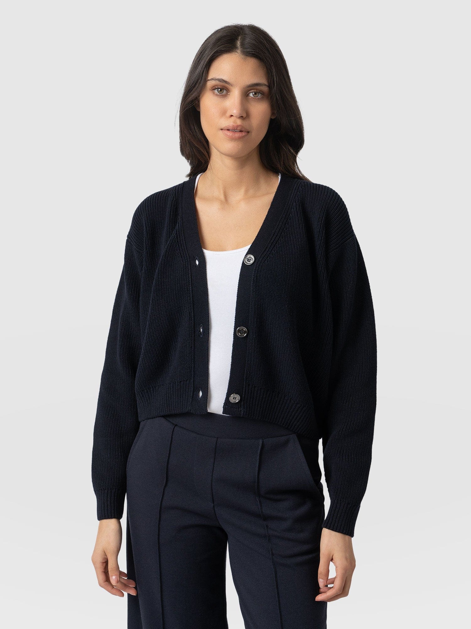 Soho Crop Cardigan Navy - Women's Cardigans | Saint + Sofia® USA