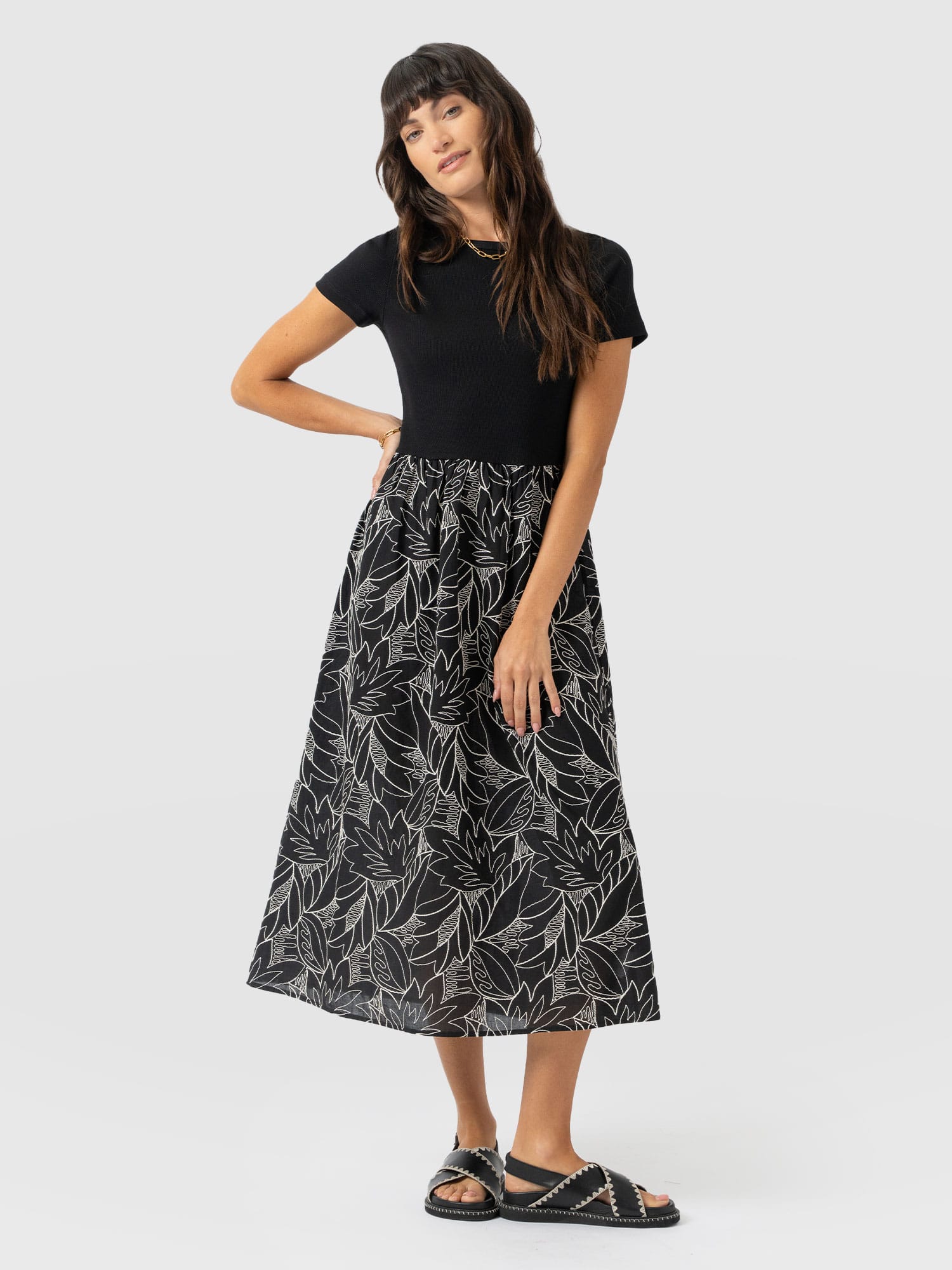 Sophia Contrast Dress - Black Embroidered - Women's Dresses | Saint + Sofia® USA