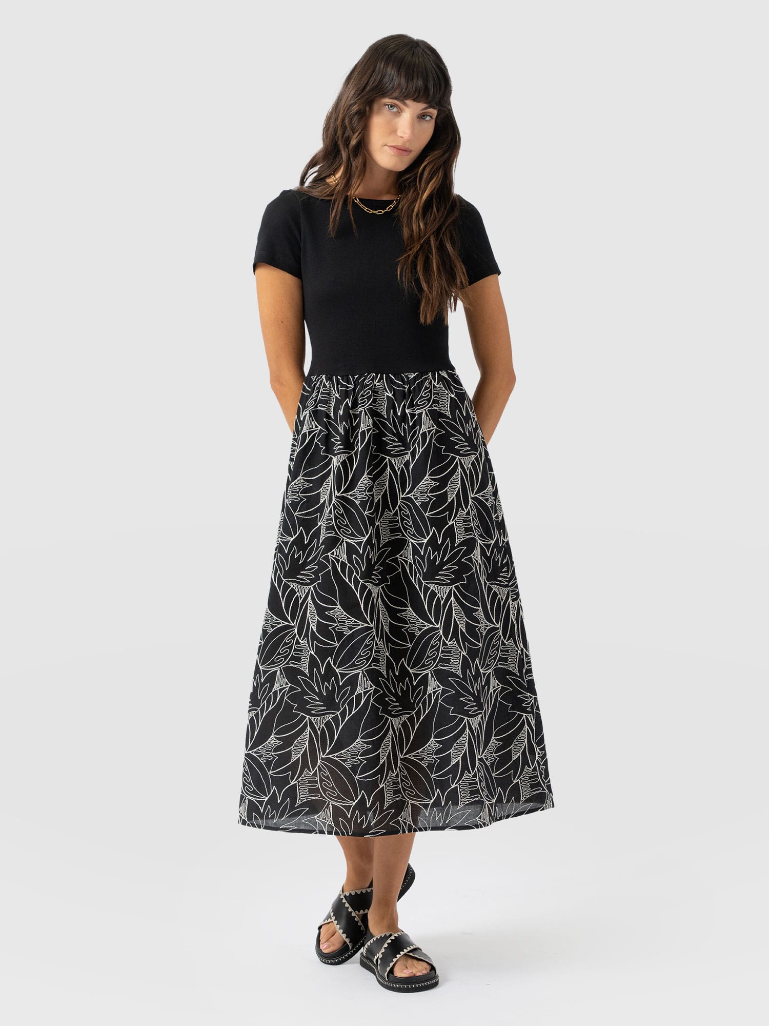 Sophia Contrast Dress - Black Embroidered - Women's Dresses | Saint + Sofia® USA