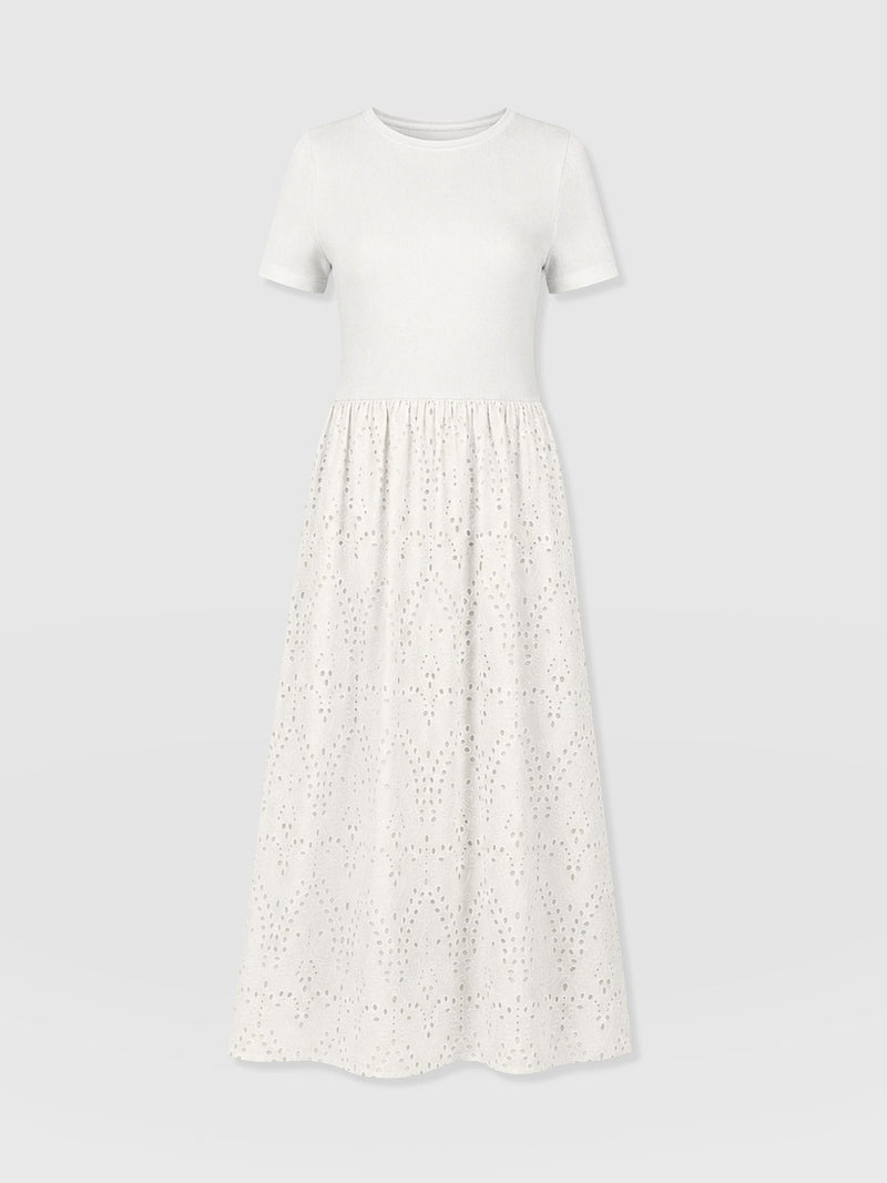 Sophia Contrast Dress - White Broderie - Women's Dresses | Saint and Sofia® USA